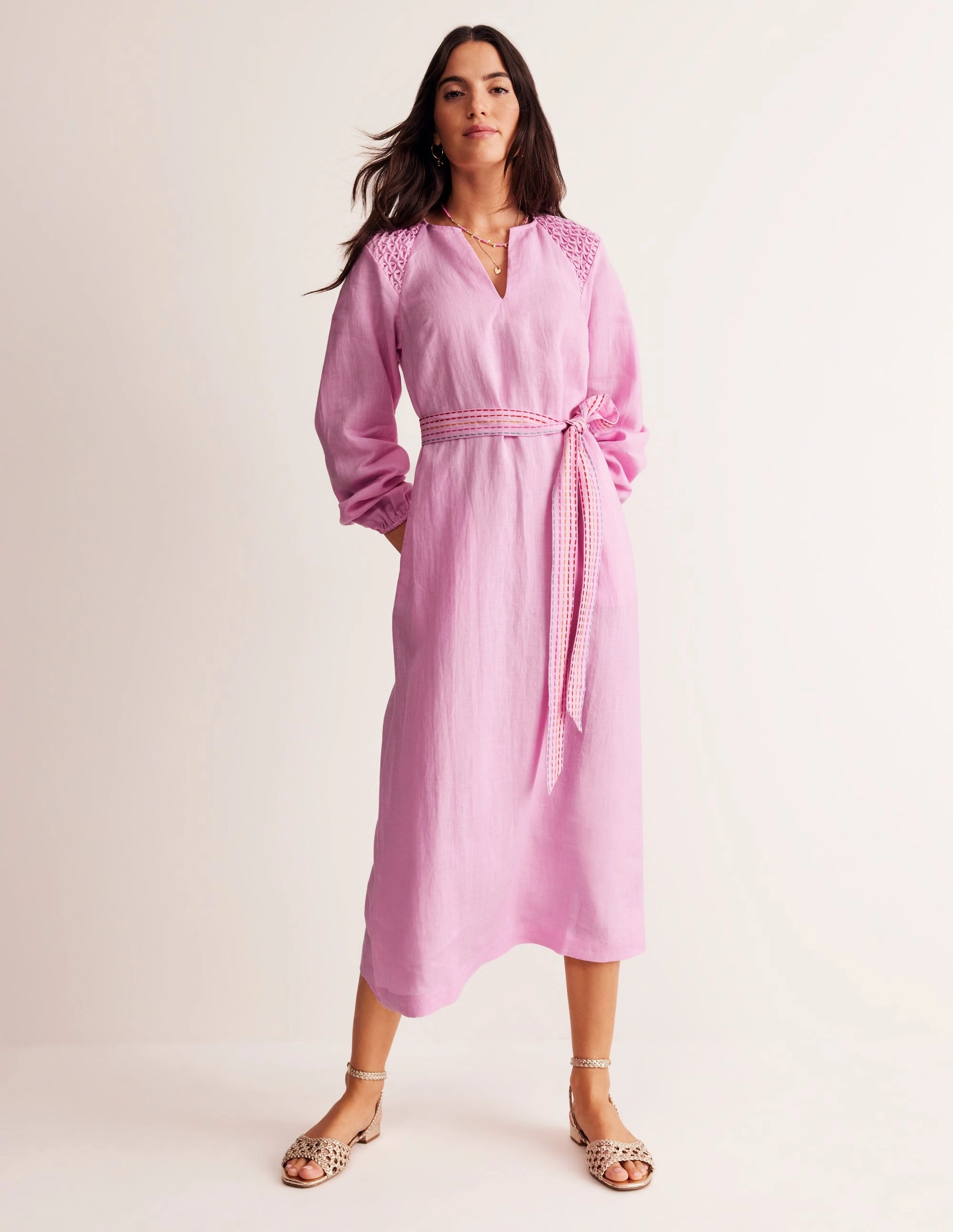 Linen Midi Smocked Dress-Sweet Lilac Day Outfit Event Perfect