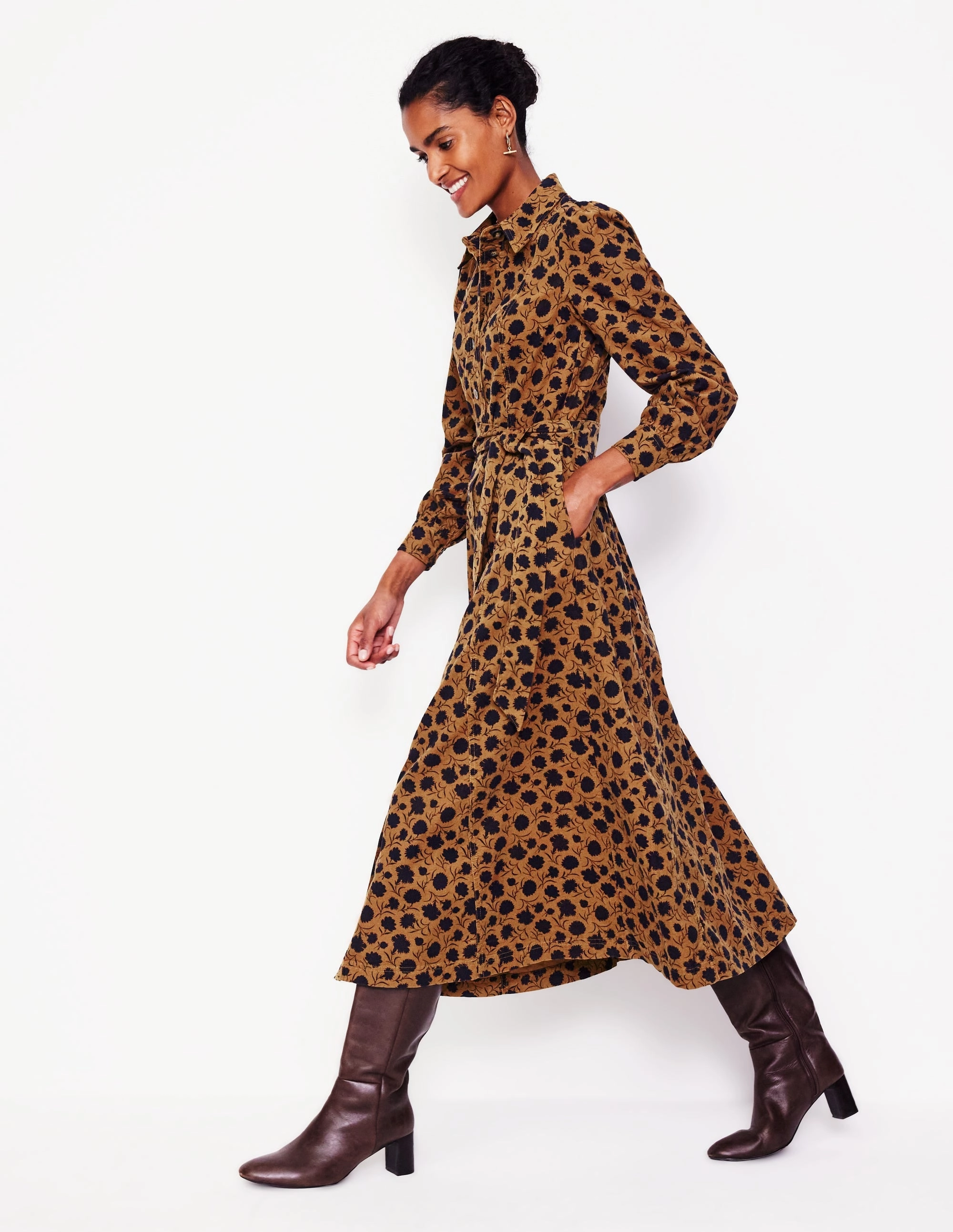 Fold-Over-Detail Aubrey Cord Midi Shirt Dress-Rubber, Silhouette Sprig