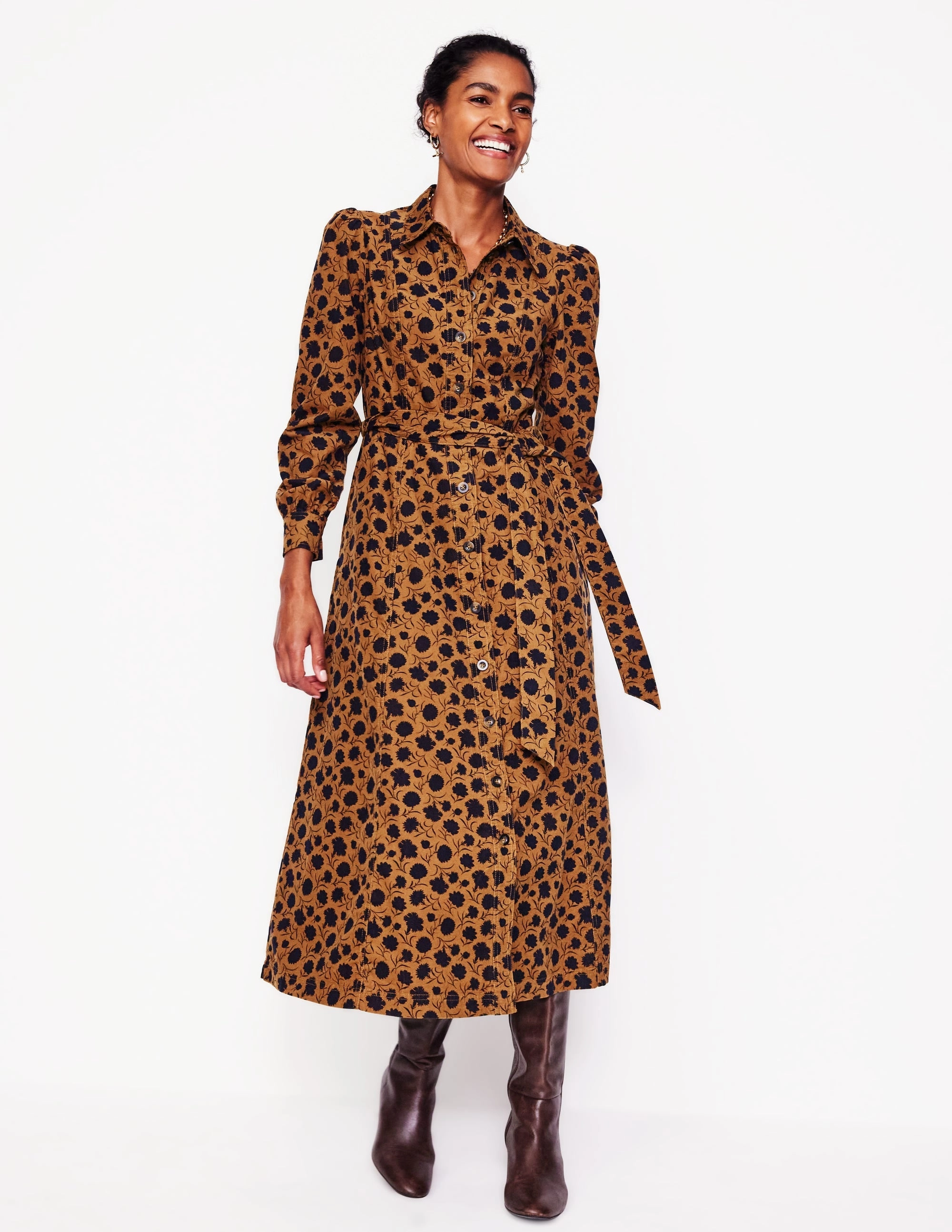Statement Mood Aubrey Cord Midi Shirt Dress-Rubber, Silhouette Sprig