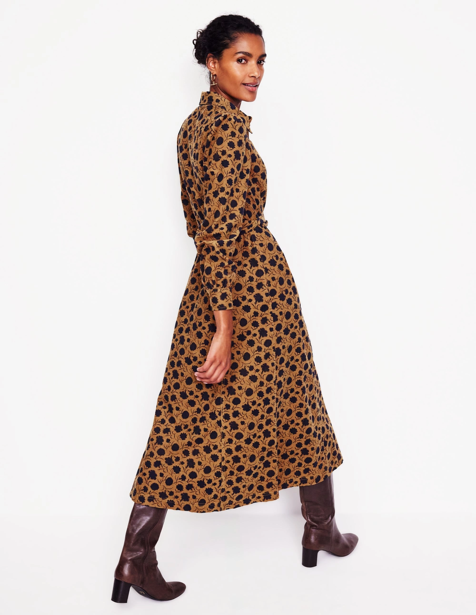 Aubrey Cord Midi Shirt Dress-Rubber, Silhouette Sprig Elegant Wearable Lounge Fit