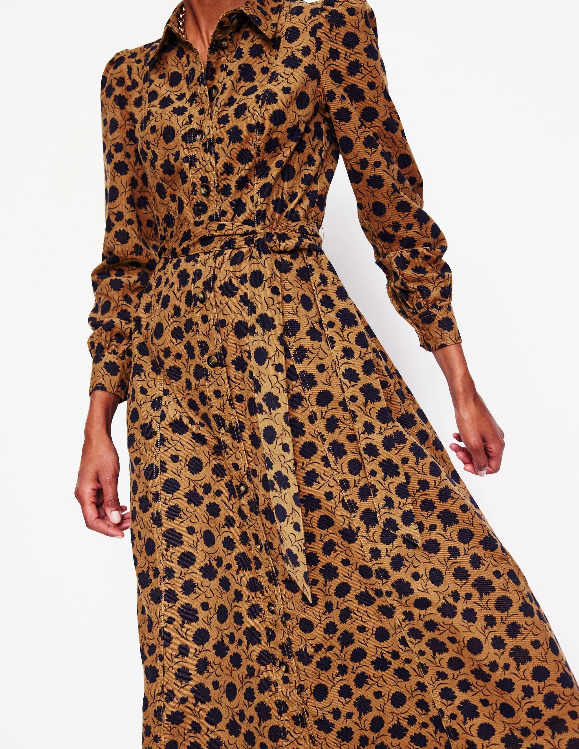 Aubrey Cord Midi Shirt Dress-Rubber, Silhouette Sprig Work Fit