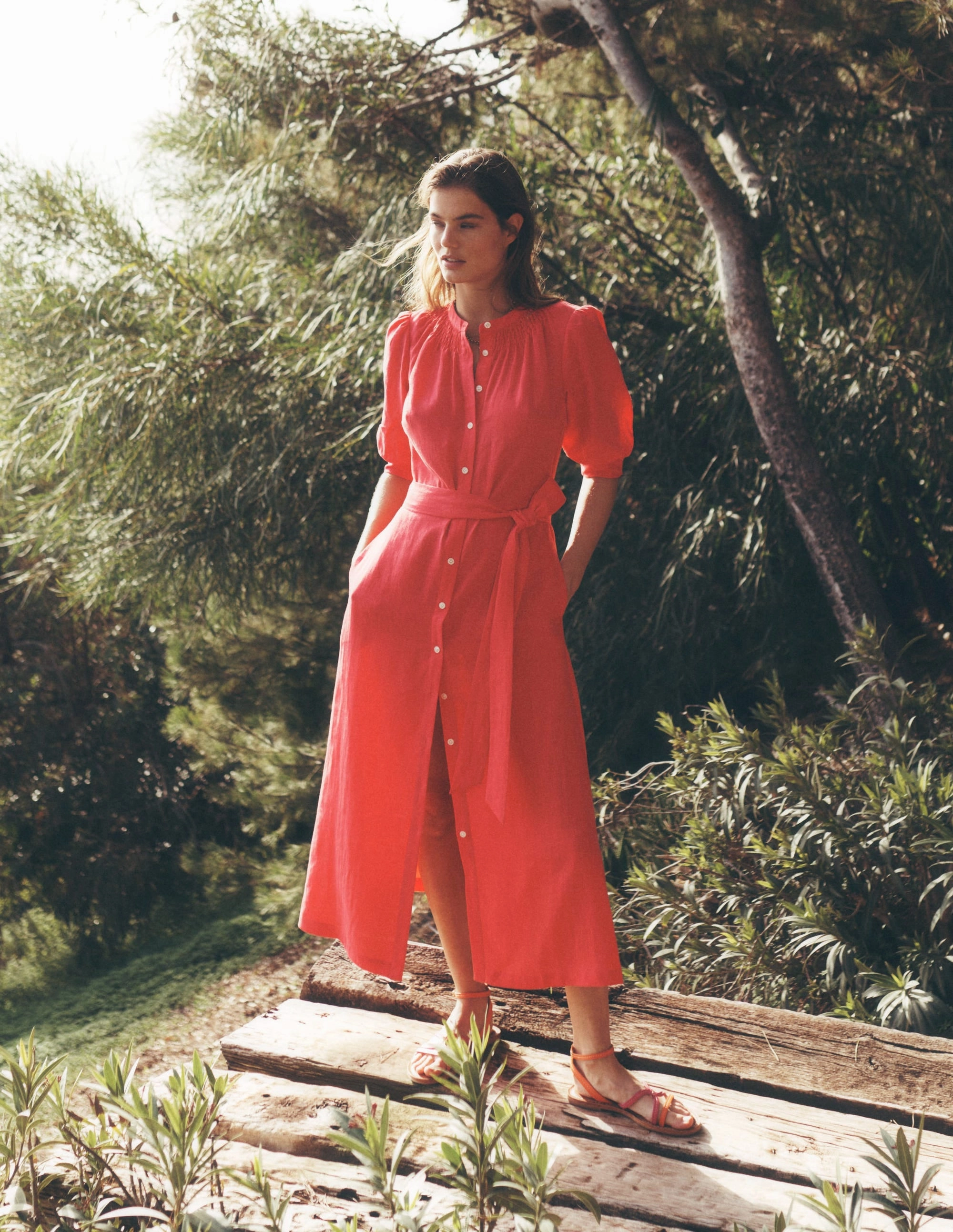 Timeless Shape Ada Linen Midi Dress-Camelia Pink