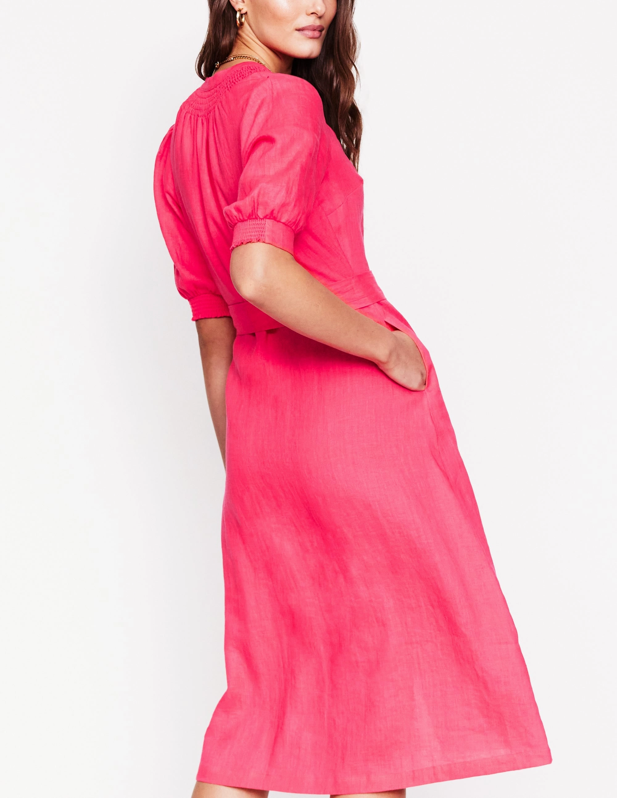 Ada Linen Midi Dress-Camelia Pink Summer Air