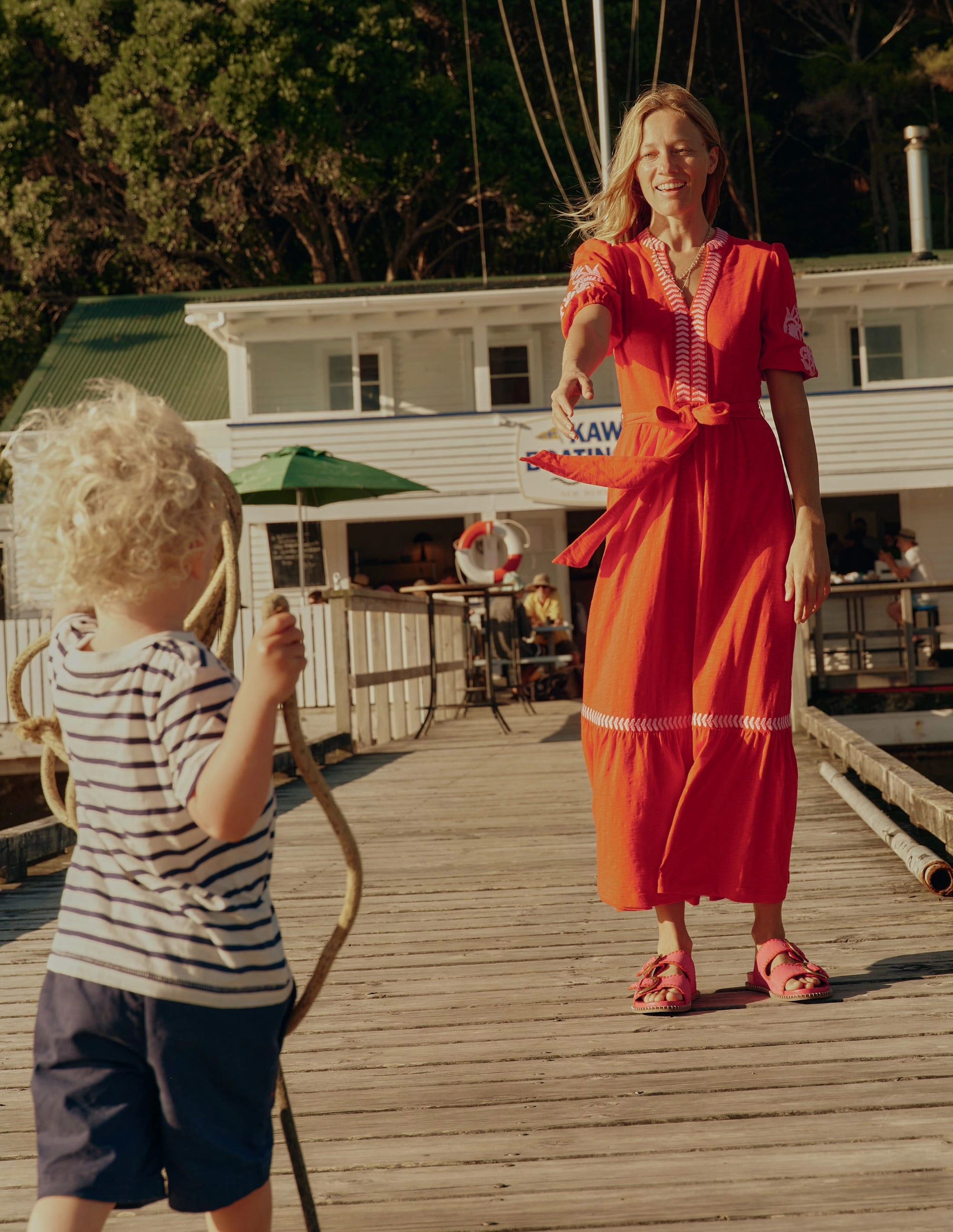 Day Magic Body Ease Amara Embroidered Jersey Dress-Poppy Red, Pink Peony