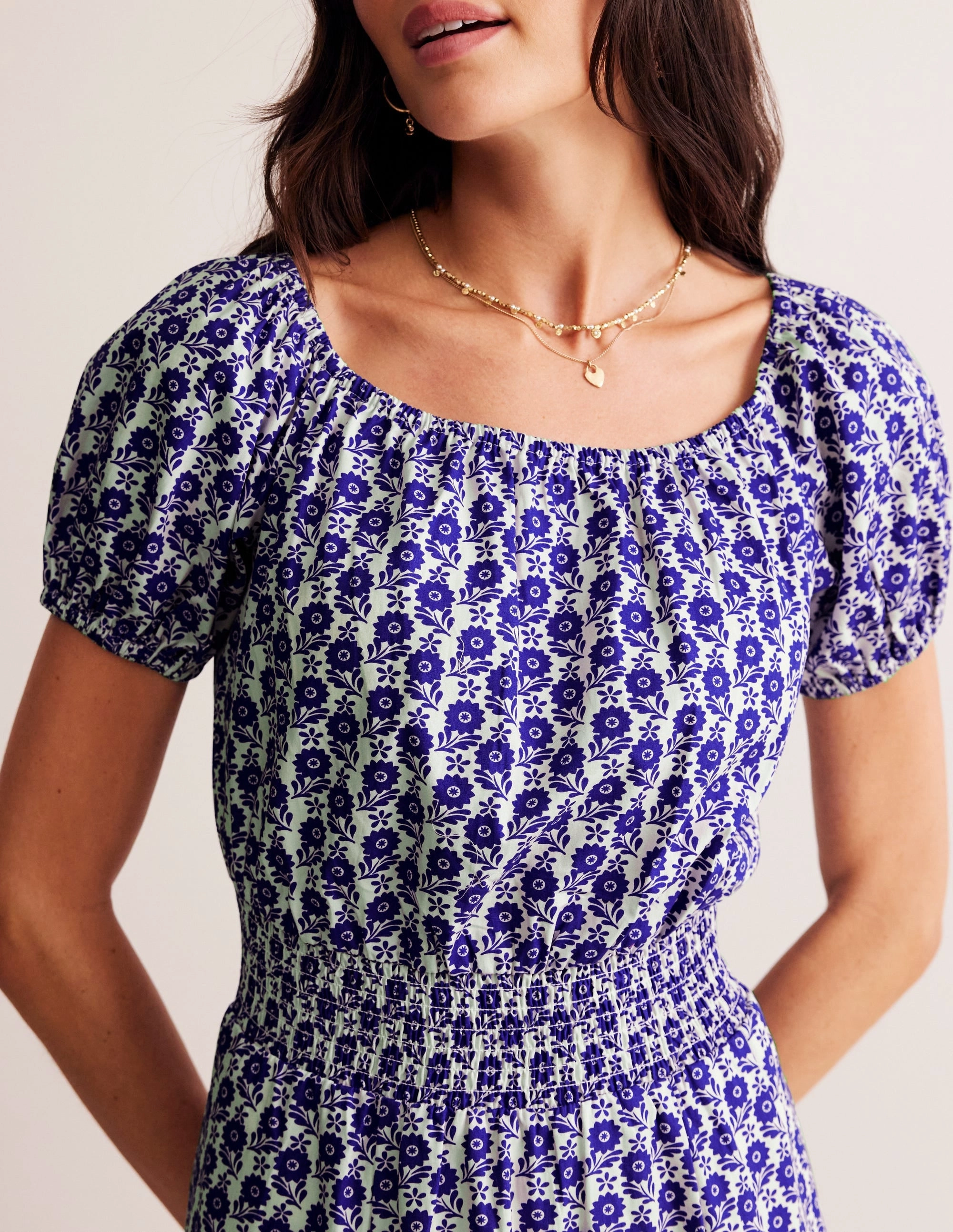 Office Mood StretchableKnit Amber Cotton Midi Dress-Surf The Web, Bloom Sprig