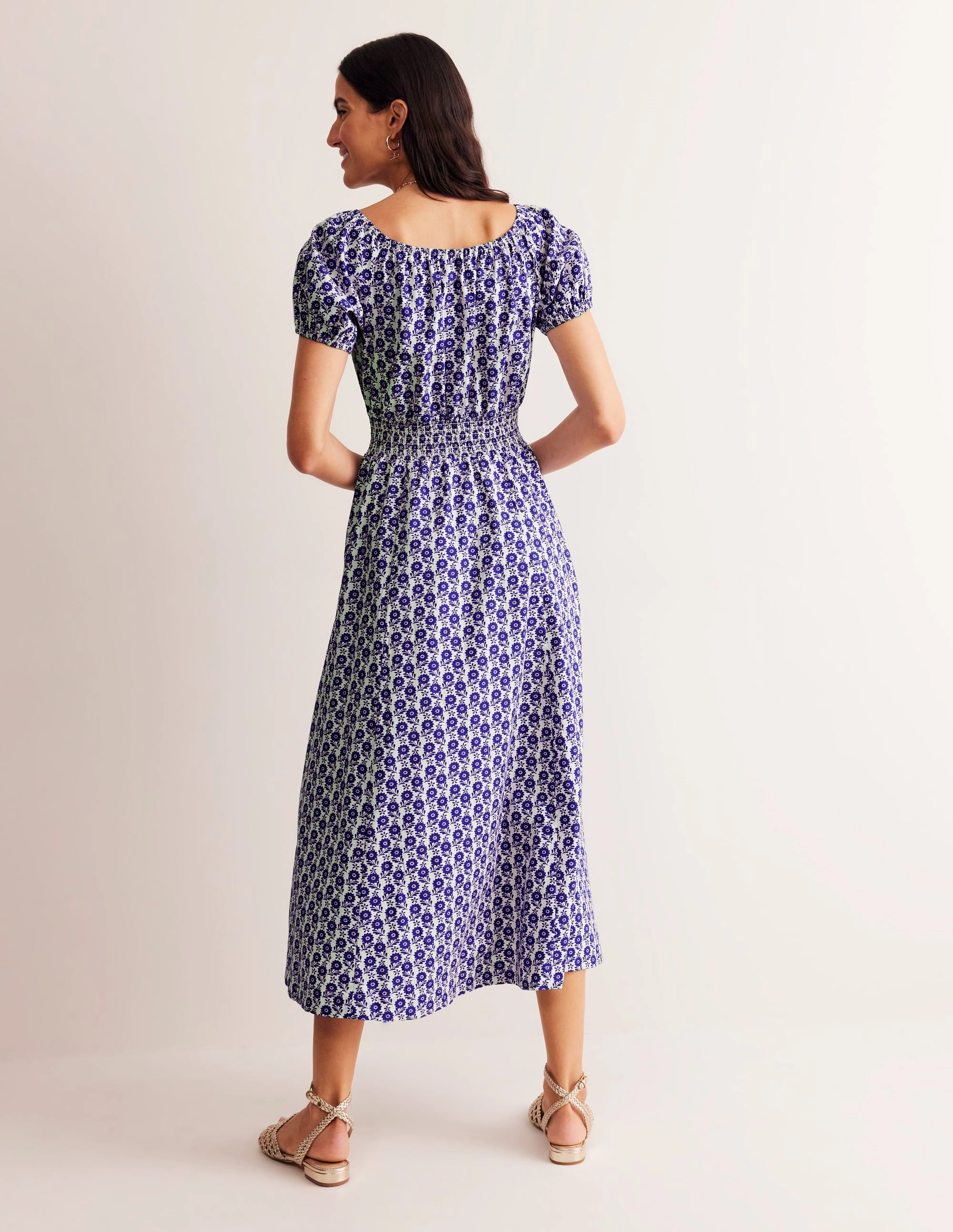Breathable Amber Cotton Midi Dress-Surf The Web, Bloom Sprig