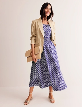 Amber Cotton Midi Dress-Surf The Web, Bloom Sprig Event Safe Feminine off-the-shoulder gown