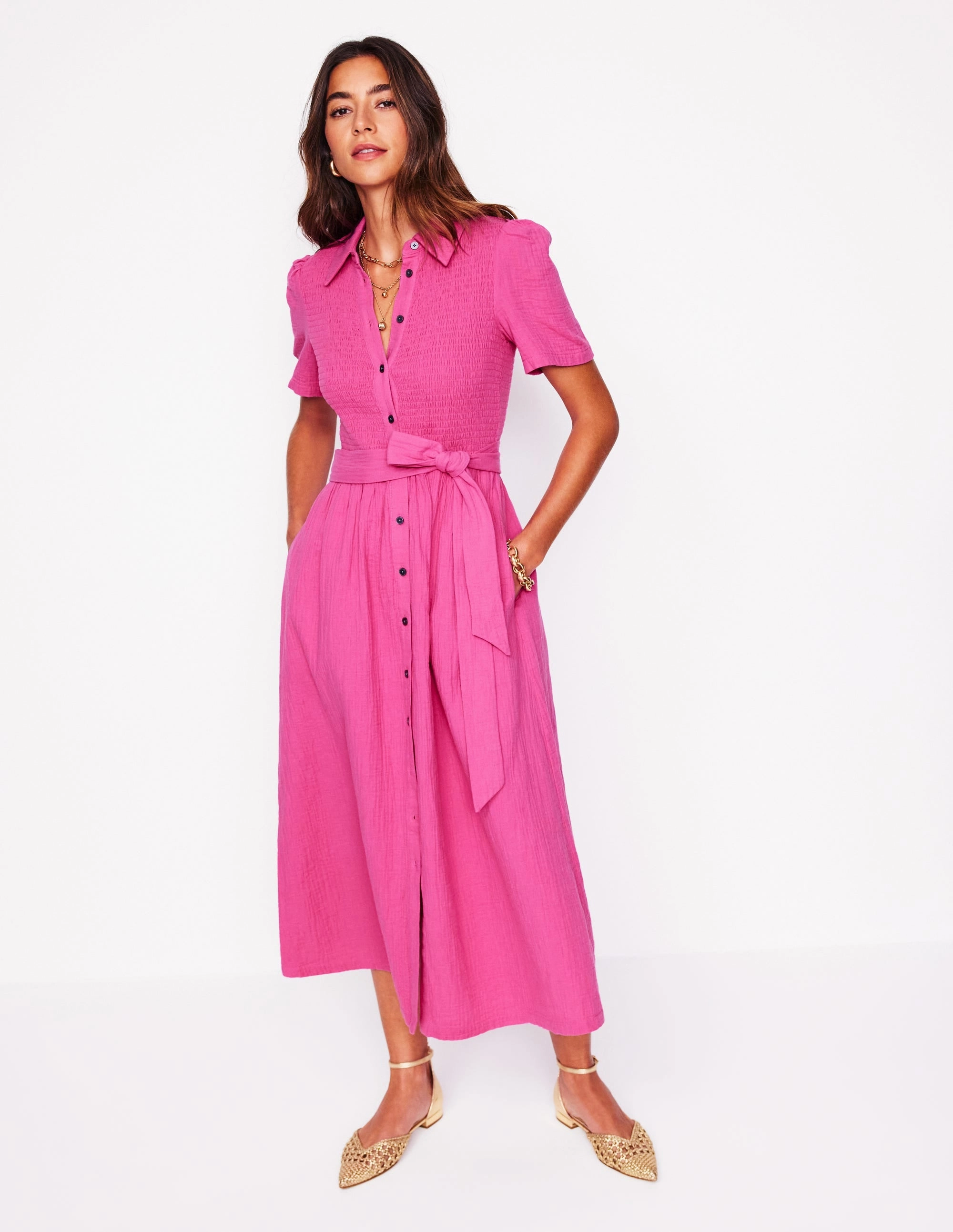 Amber Double Cloth Midi Dress-Cosmos Pink Music-Concert