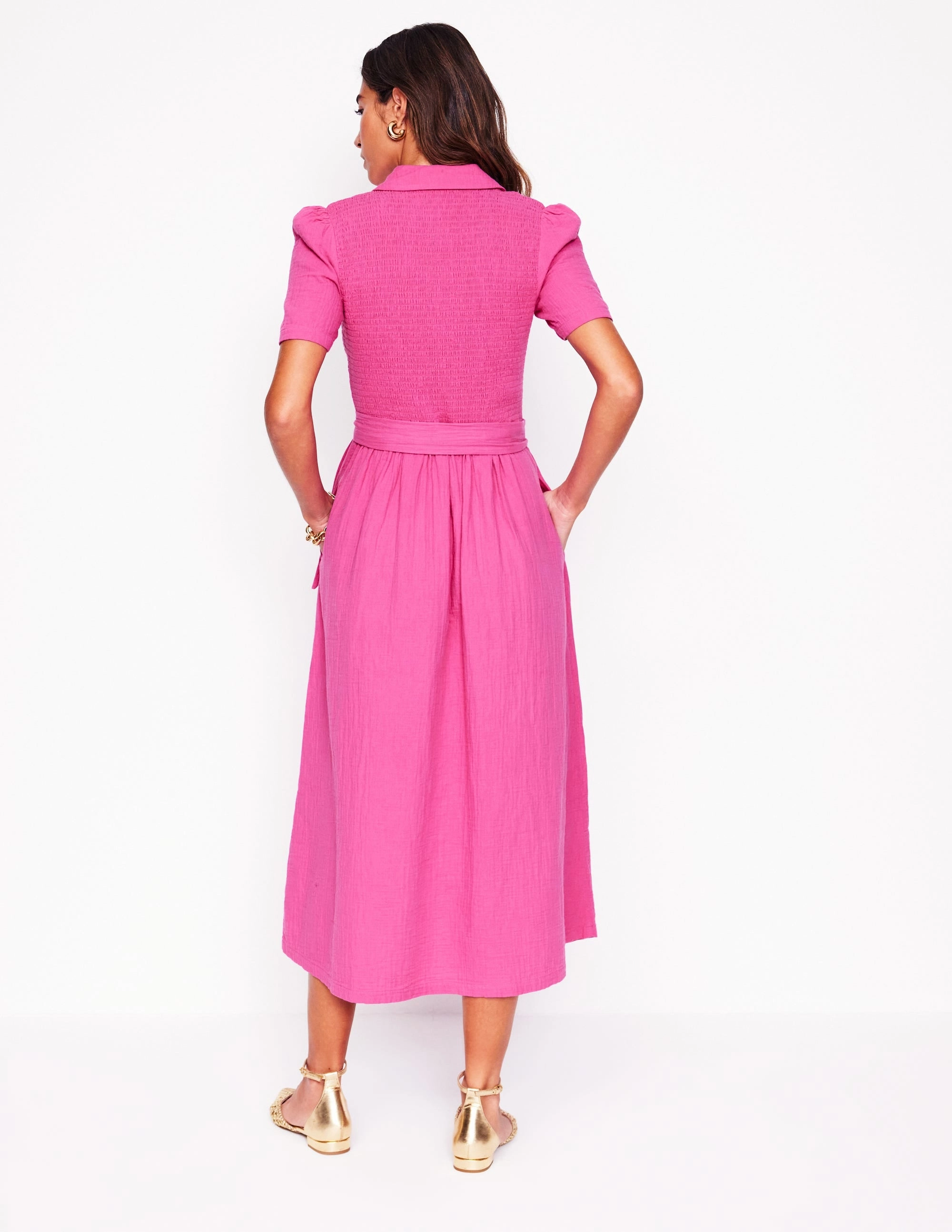 Amber Double Cloth Midi Dress-Cosmos Pink Movement Ready