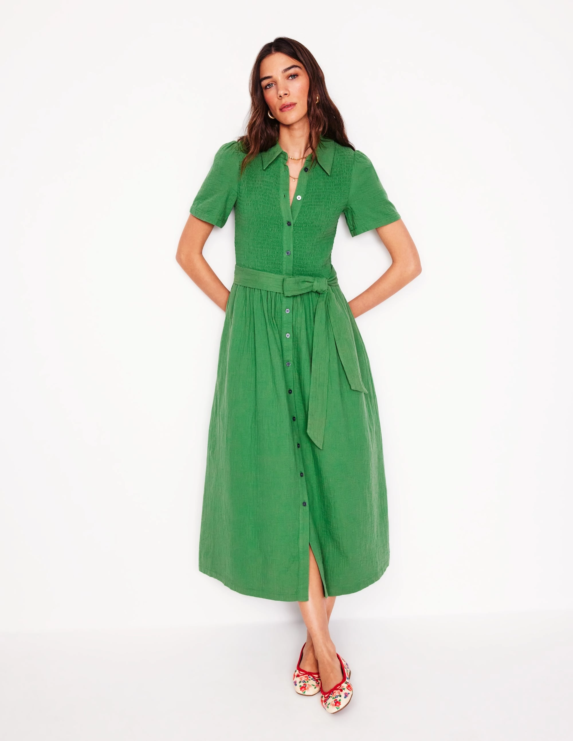 Bright bold dress Amber Double Cloth Midi Dress-Paradise Green