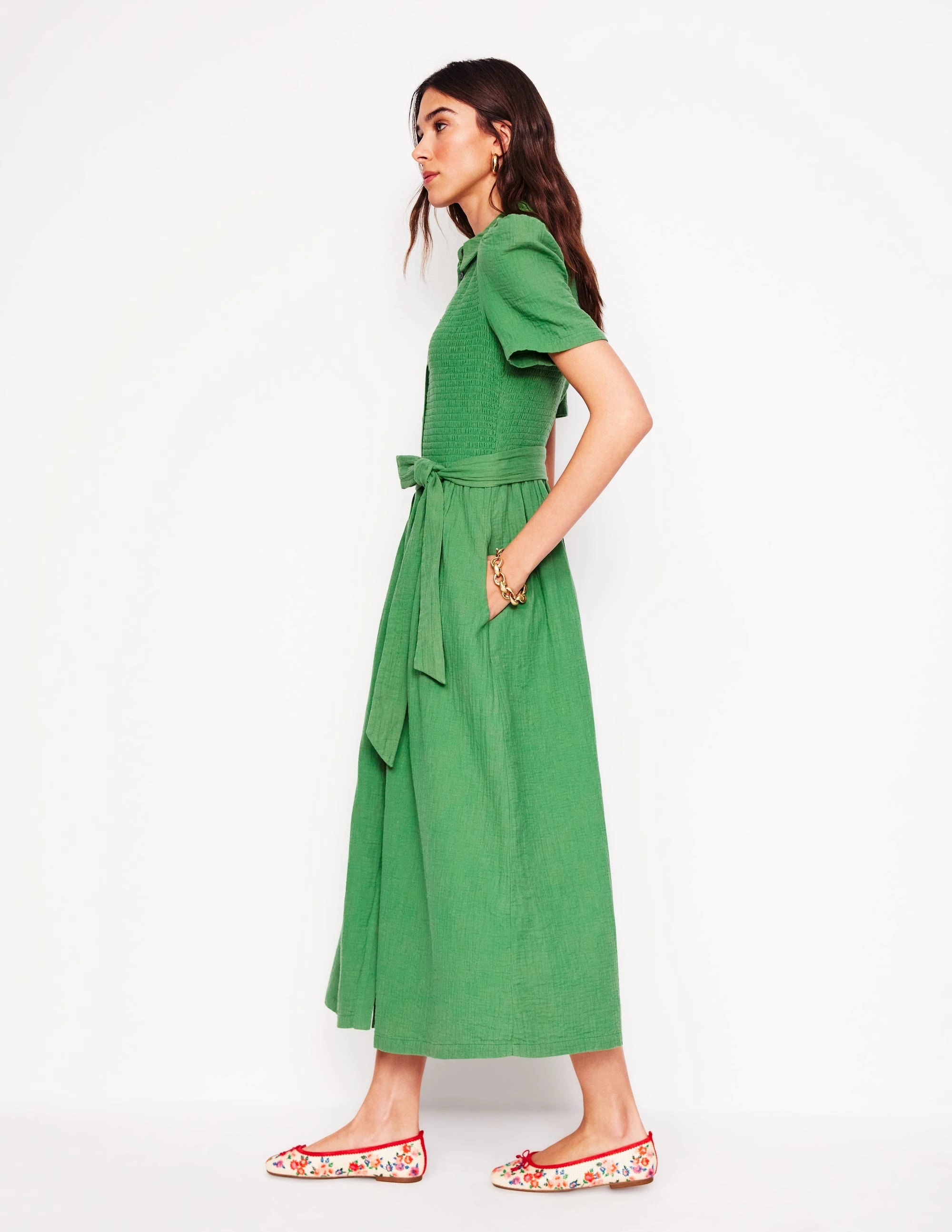 Light Fit Amber Double Cloth Midi Dress-Paradise Green