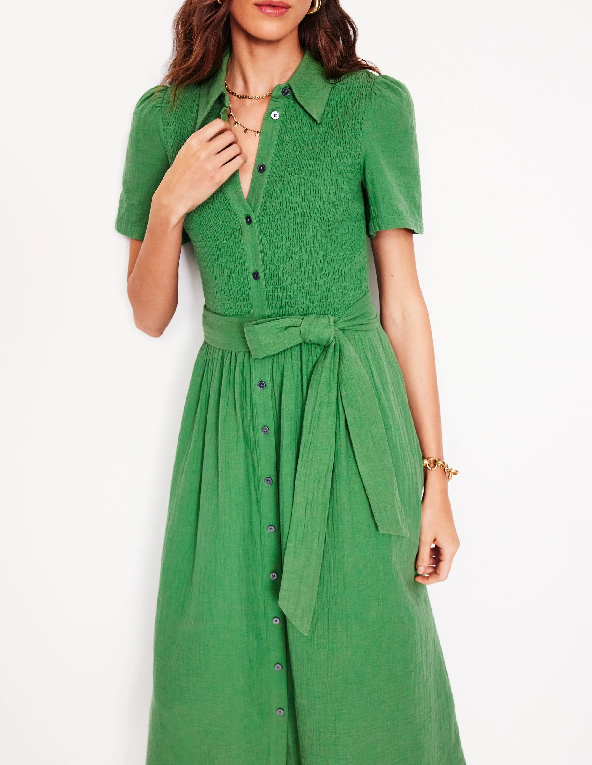 Back-Pocket Winter Layering Amber Double Cloth Midi Dress-Paradise Green