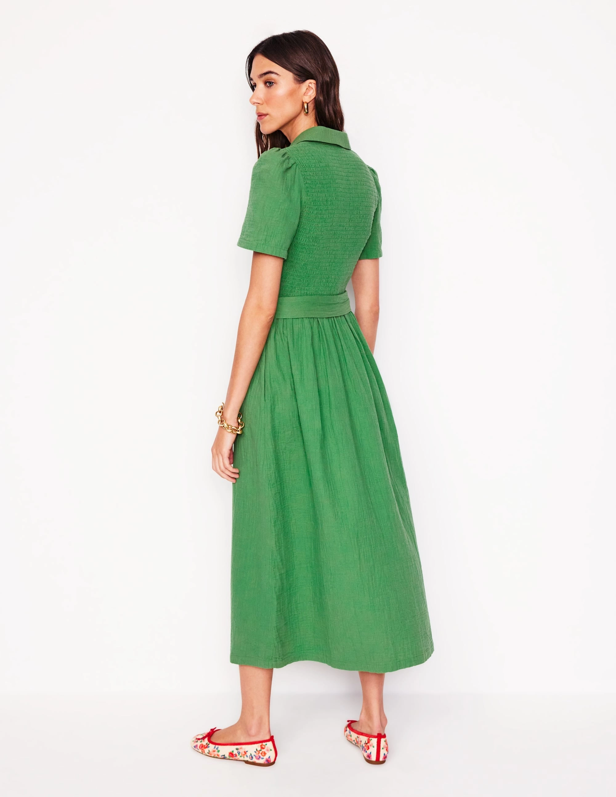 Amber Double Cloth Midi Dress-Paradise Green Light And Airy