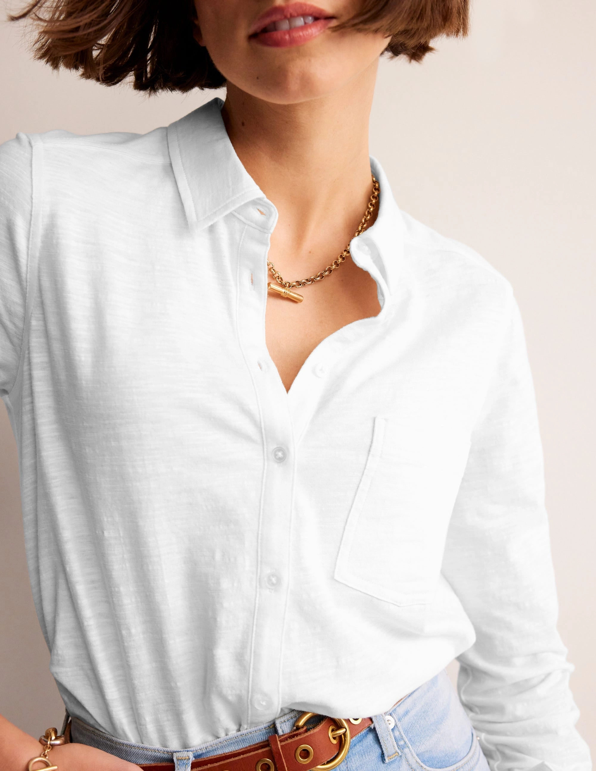 Travel convenience Amelia Jersey Shirt-White