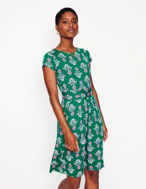 Amelie Jersey Dress-Forest Grass, Pansy Stamp Relaxed work dress