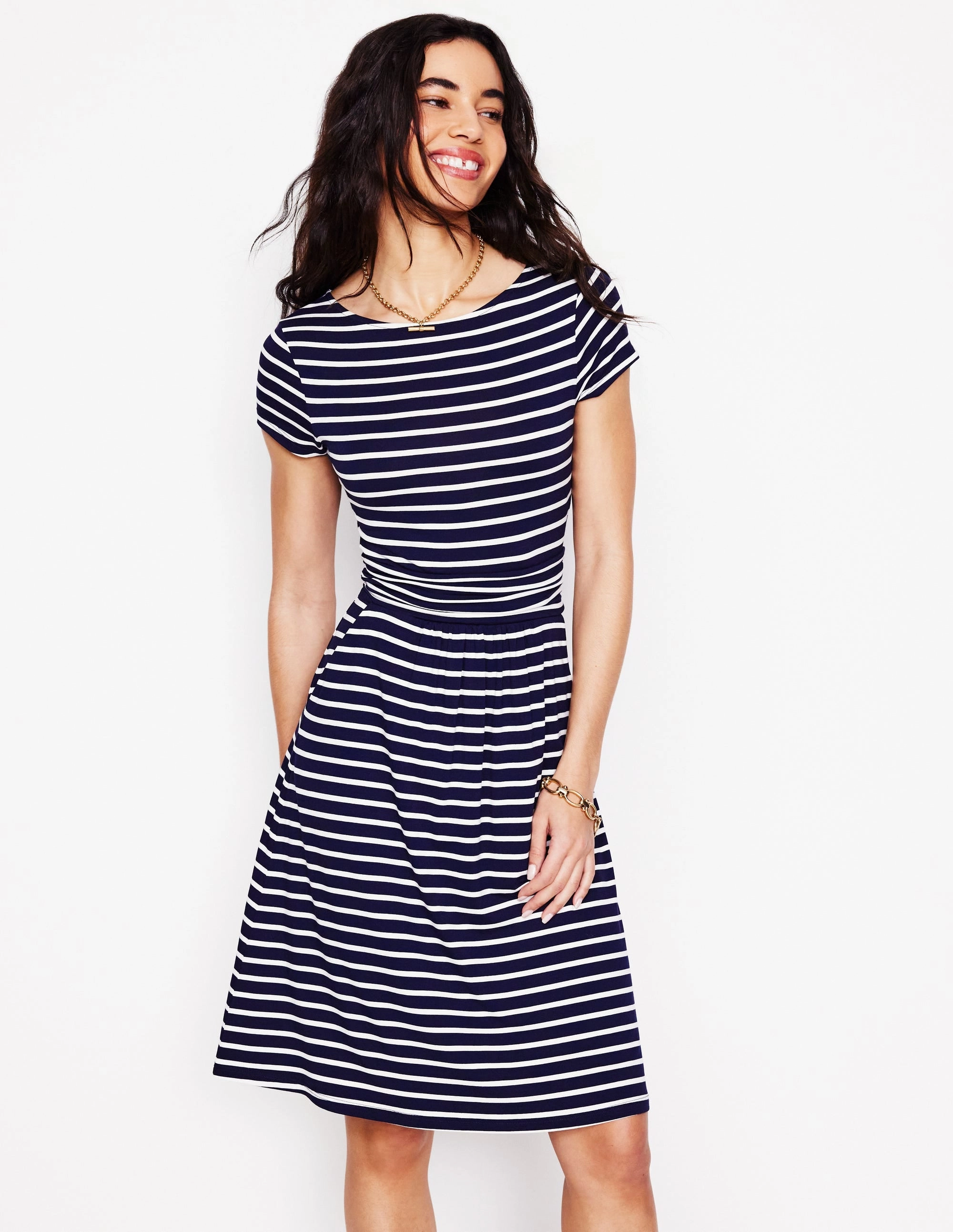 Lounge Outfit Amelie Jersey Dress-Navy, Ivory Stripe