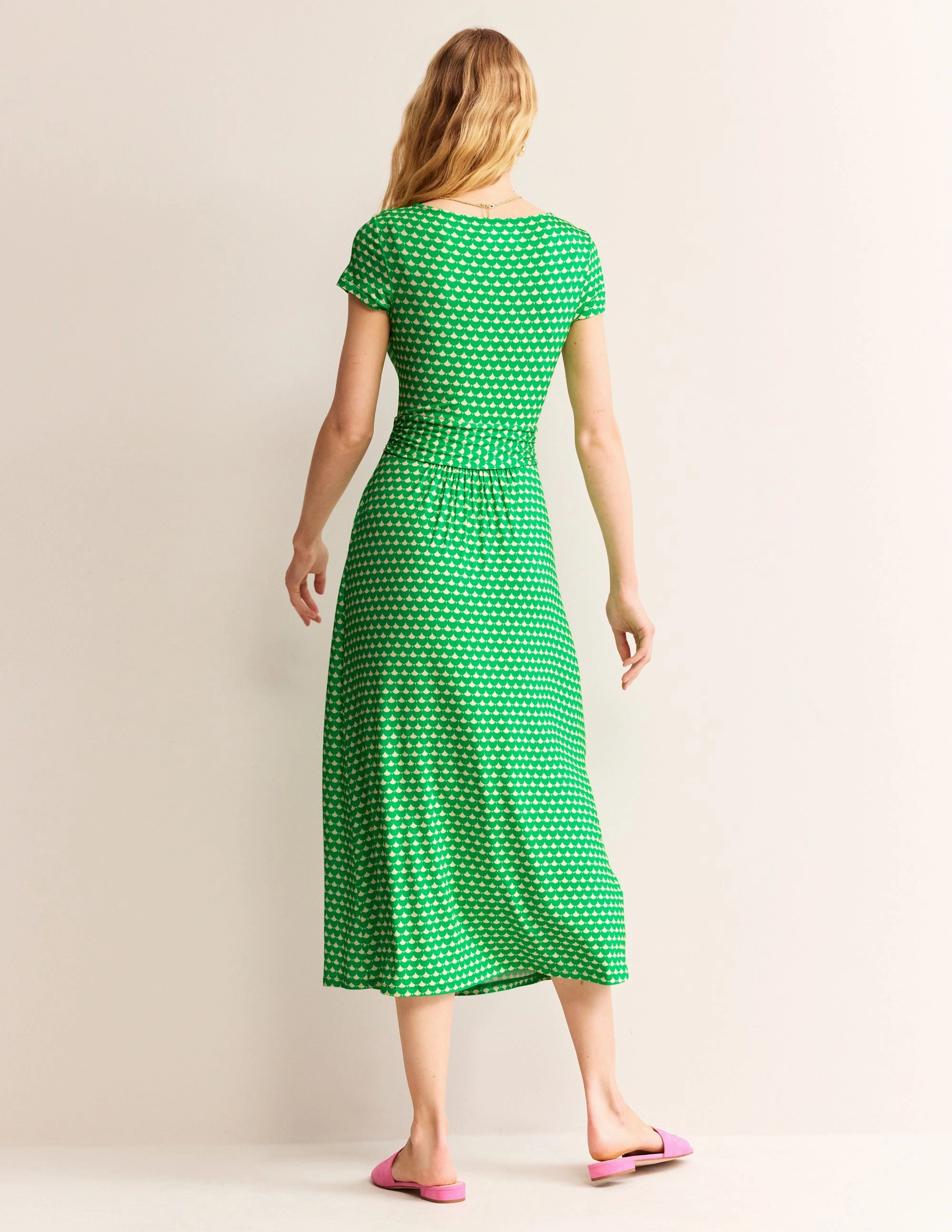 Amelie Jersey Midi Dress-Kelly Green, Crescent Stamp Light Weave