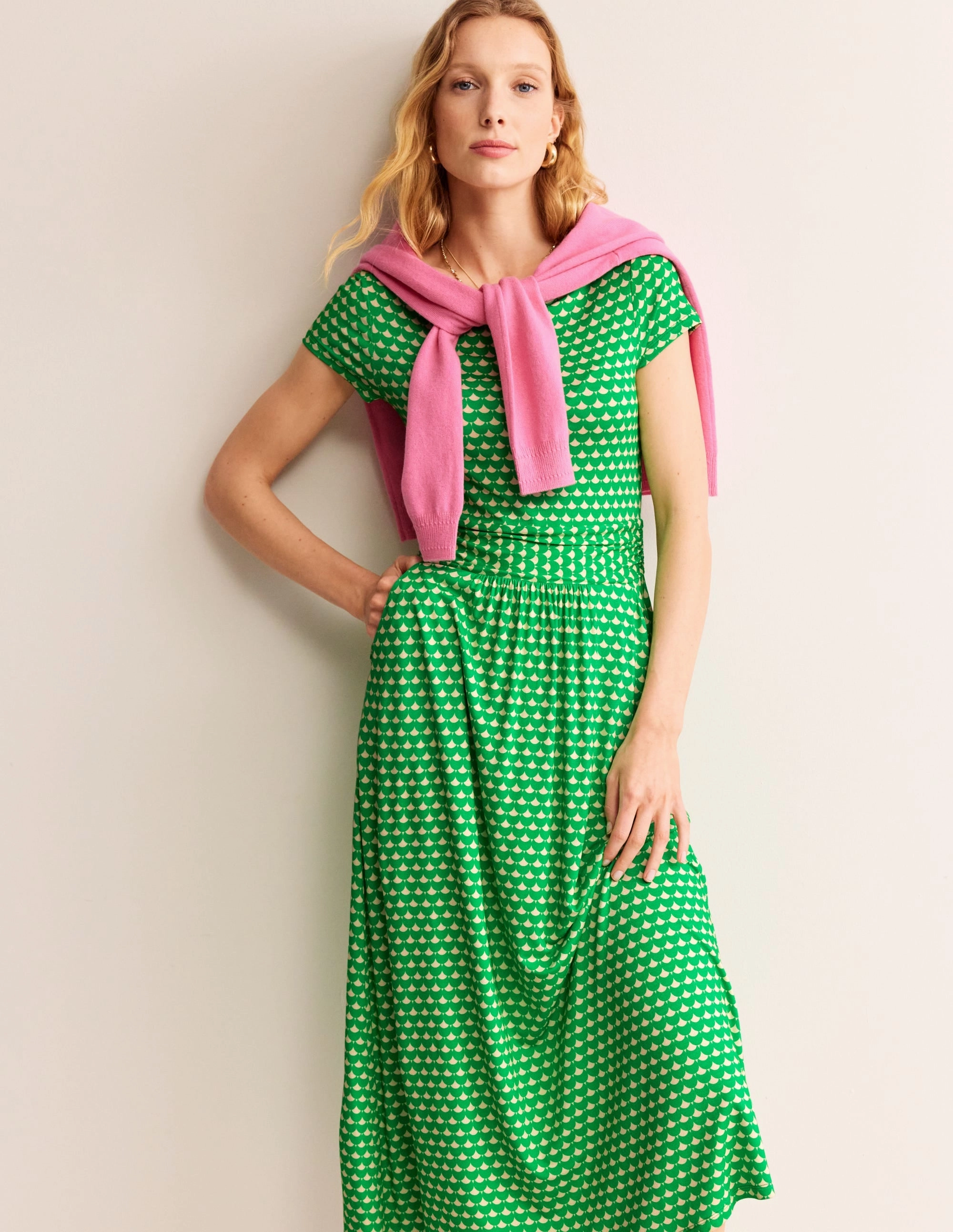 Amelie Jersey Midi Dress-Kelly Green, Crescent Stamp Date night Lounge Cut