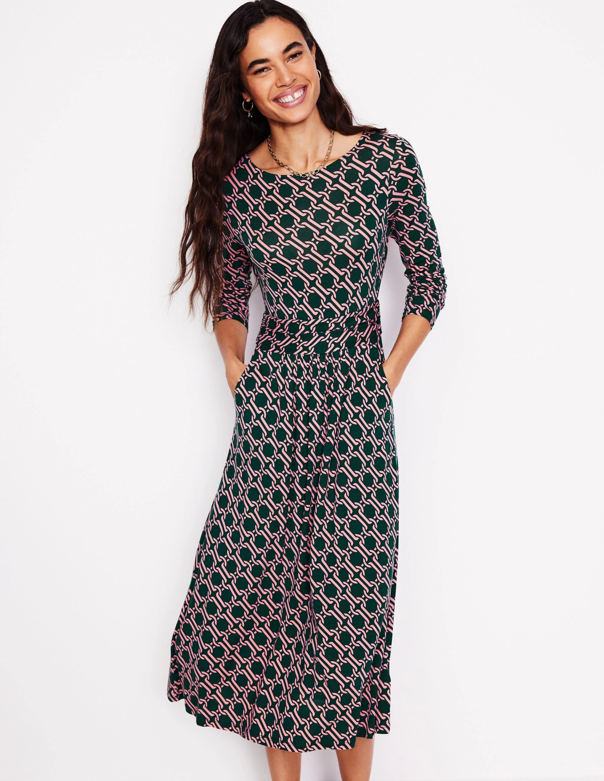 Amelie Long Sleeve Midi Dress-Glade, Chain Geo Comfy Yet Stylish