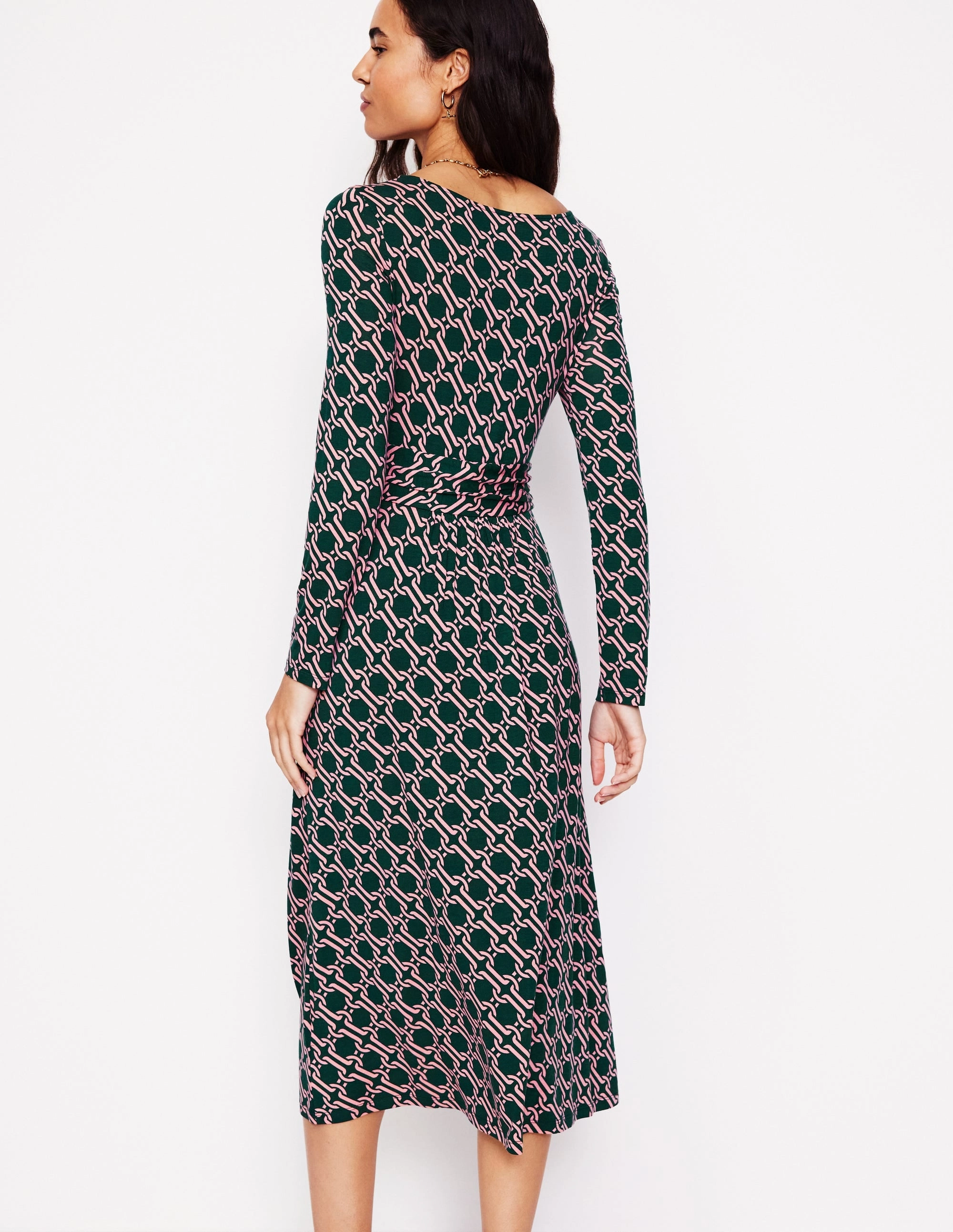 Amelie Long Sleeve Midi Dress-Glade, Chain Geo Premium Fabric Daily Mood
