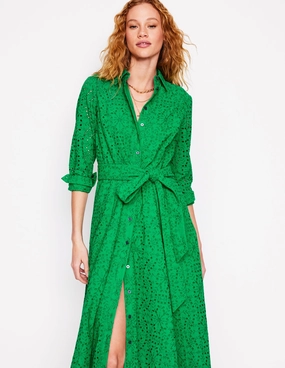 Amy Broderie Midi Shirt Dress-Rich Emerald Ethically-Made Fashionable Layers
