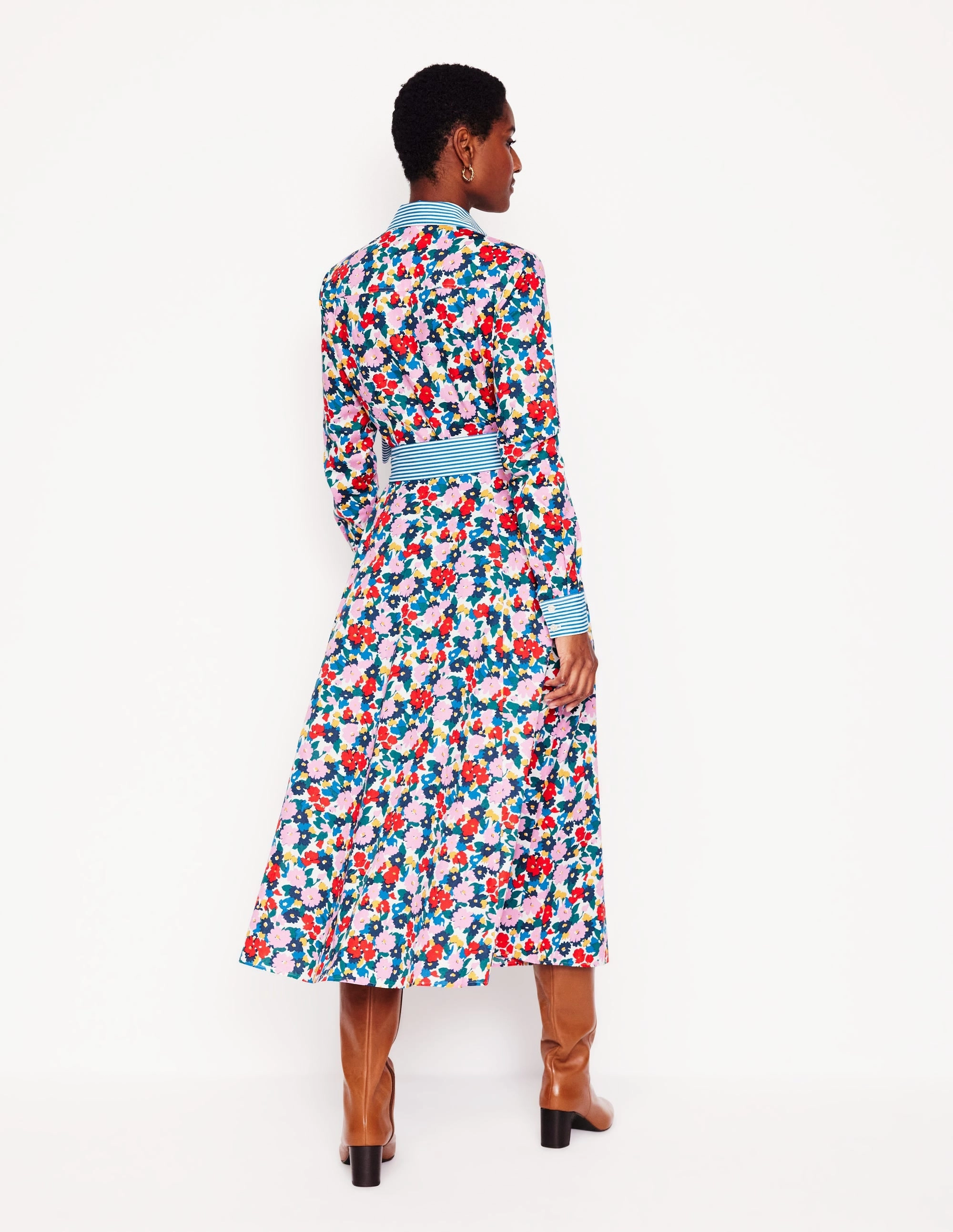 Cozy Fit Amy Cotton Midi Shirt Dress-Multi, Painterly Meadow