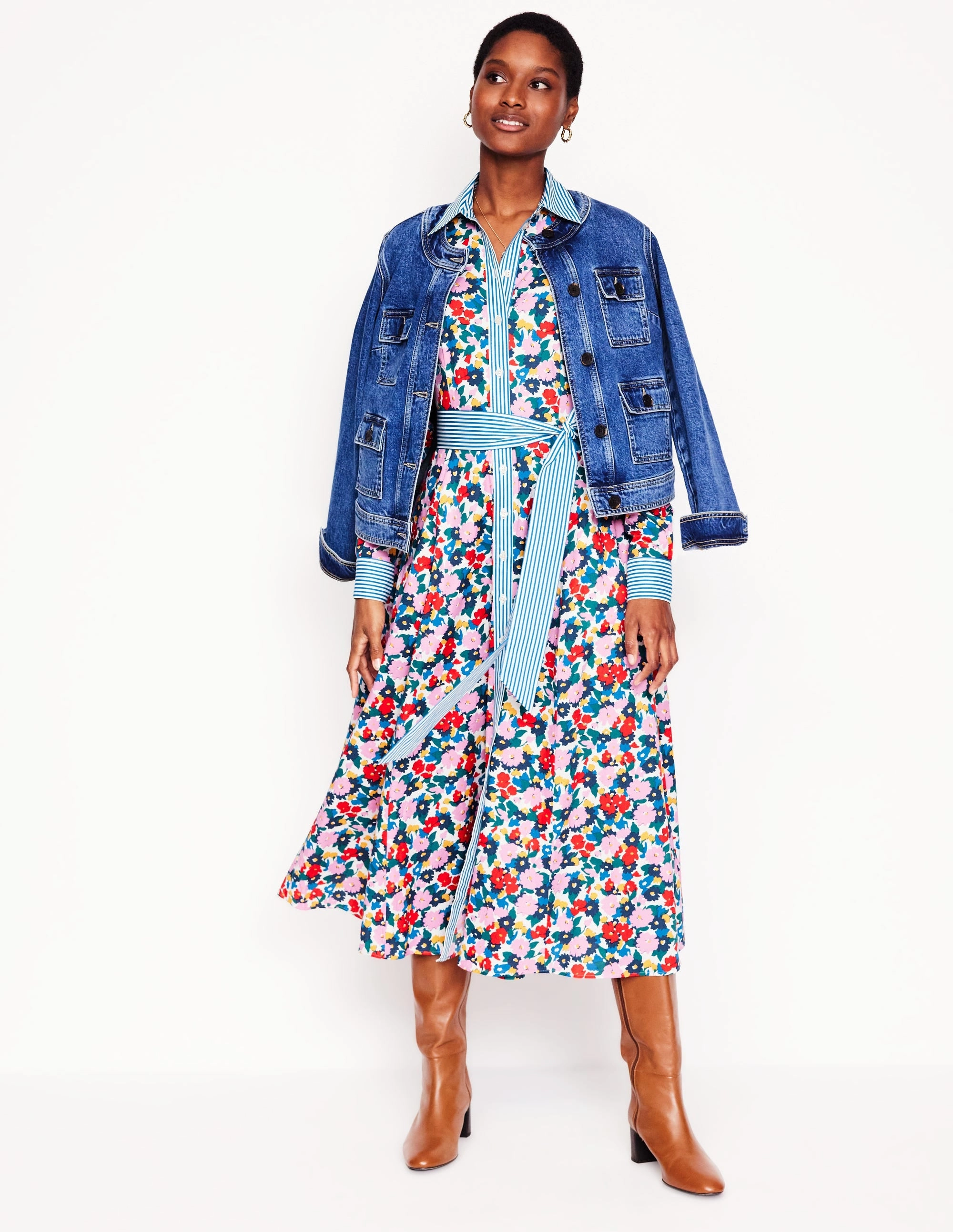 Amy Cotton Midi Shirt Dress-Multi, Painterly Meadow Subtle Glam Timeless Look Wear