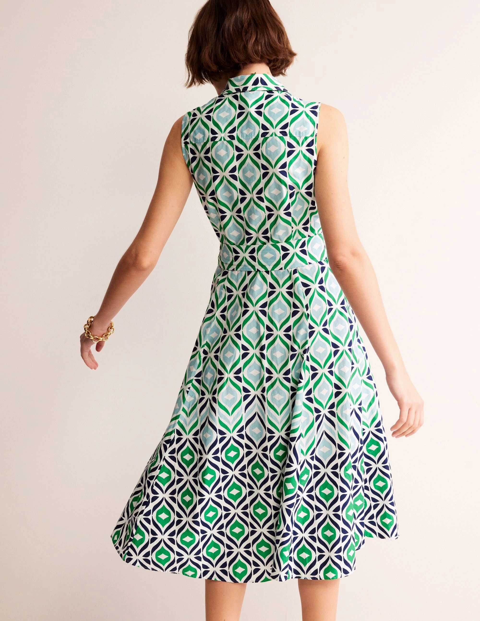 Amy Sleeveless Shirt Dress-Green Tambourine Diamond Wave Bold Statement Perfectly Tailored