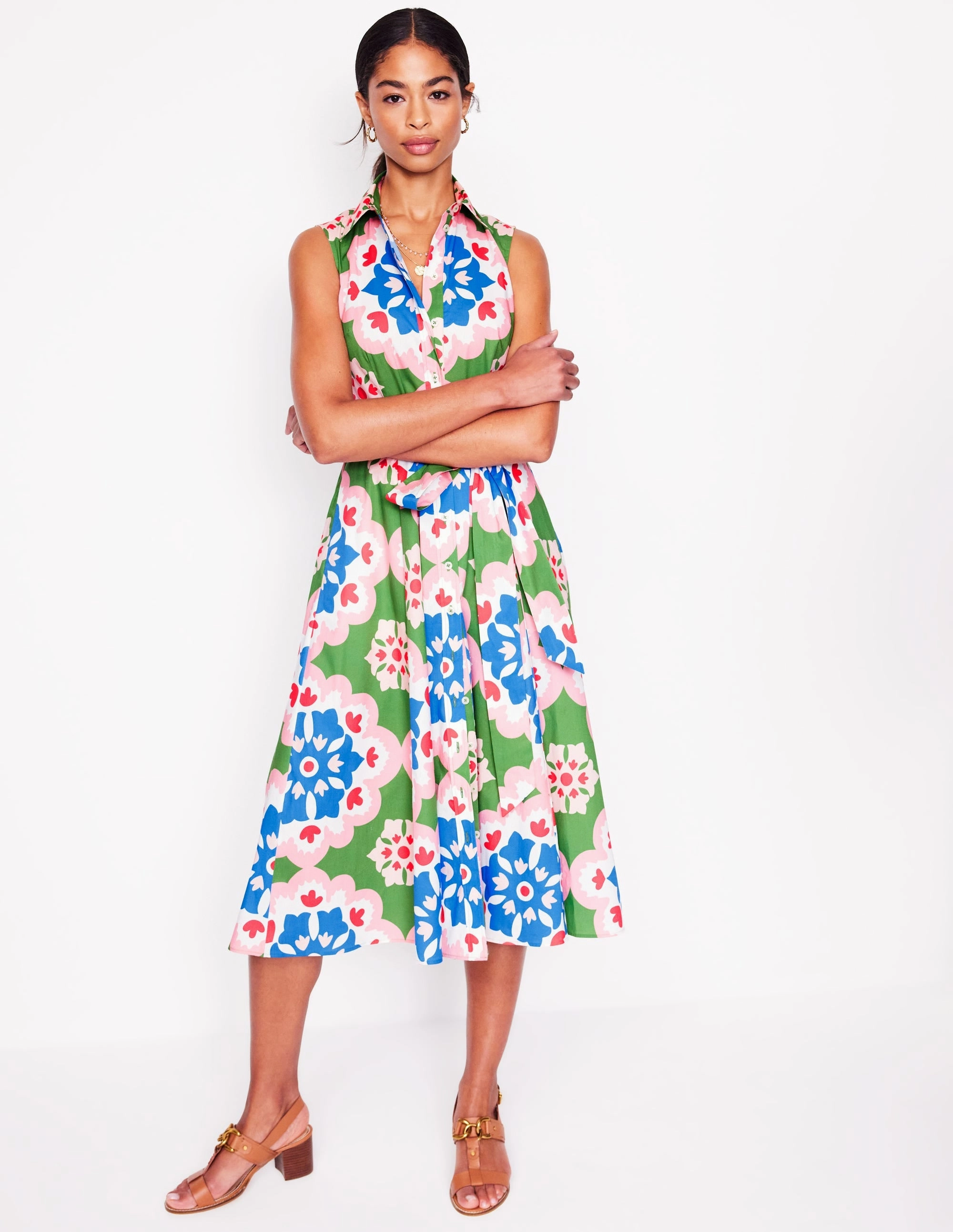 Classic knee-length dress Weekend Chic Amy Sleeveless Shirt Dress-Multi, Bloom Geo