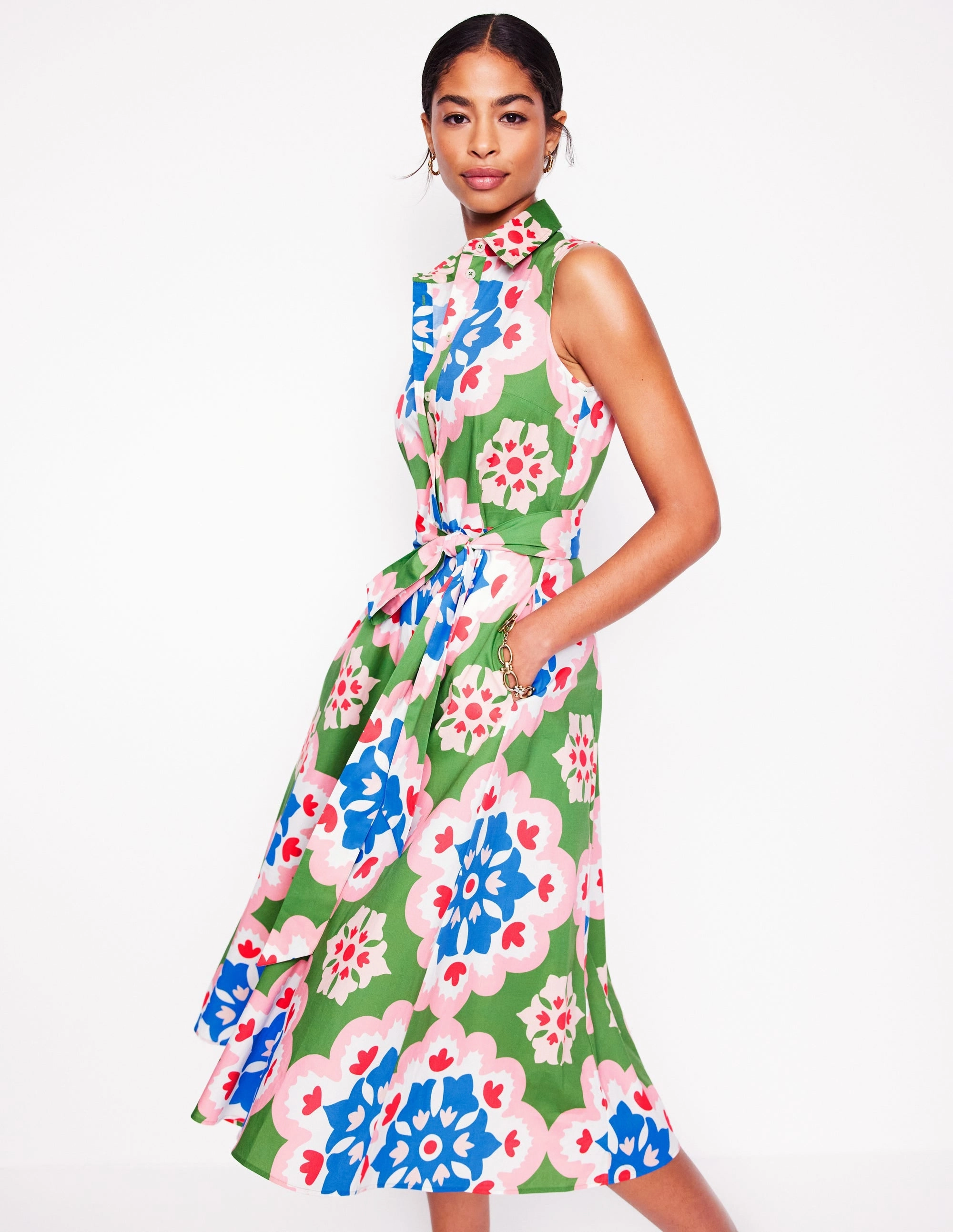 Amy Sleeveless Shirt Dress-Multi, Bloom Geo Fashion Option