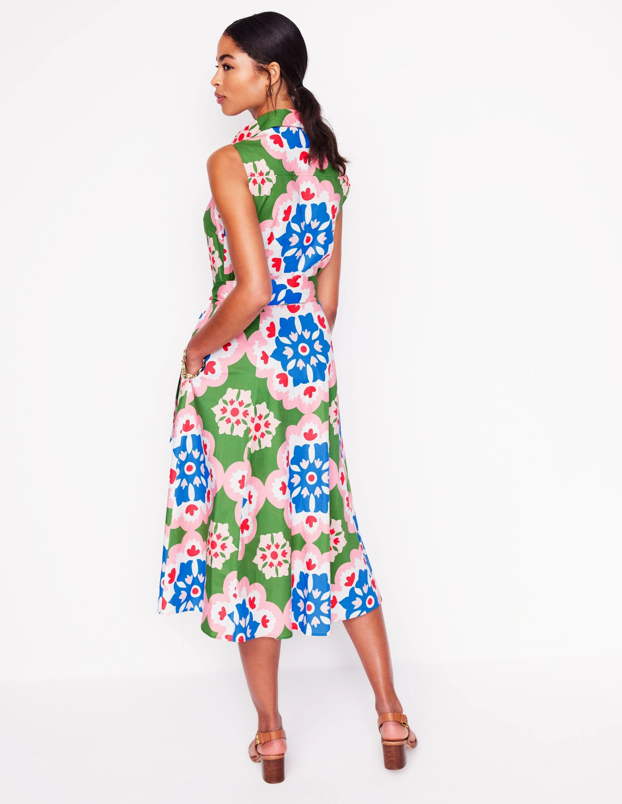 Amy Sleeveless Shirt Dress-Multi, Bloom Geo Front-Pocket All Season