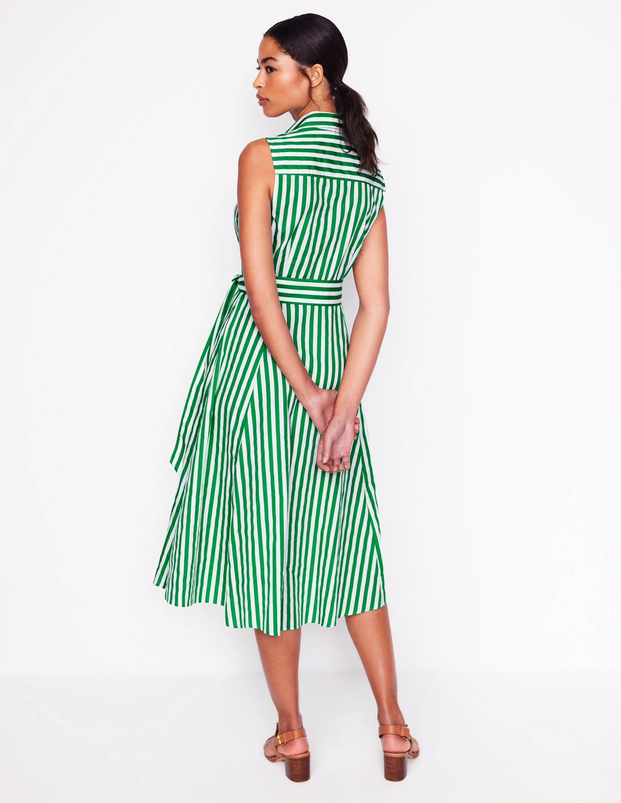 Maximalist-Trend Simple Chic Amy Sleeveless Shirt Dress-Rich Emerald Stripe