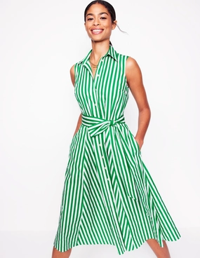 Amy Sleeveless Shirt Dress-Rich Emerald Stripe Pure Shape Delicate Finish