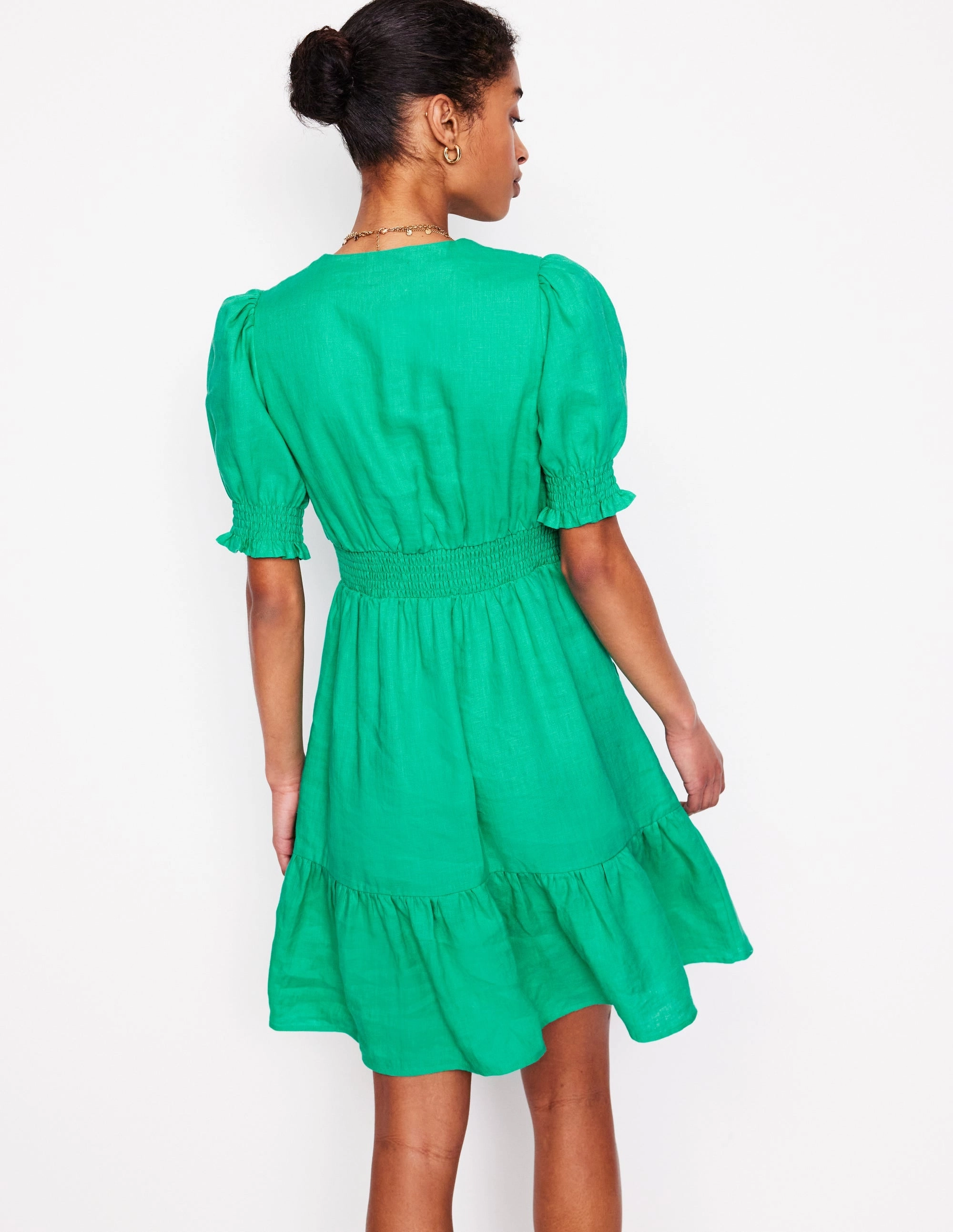 Anna Linen Short Dress-Aquamarine Blue Fashionable Look Open Back