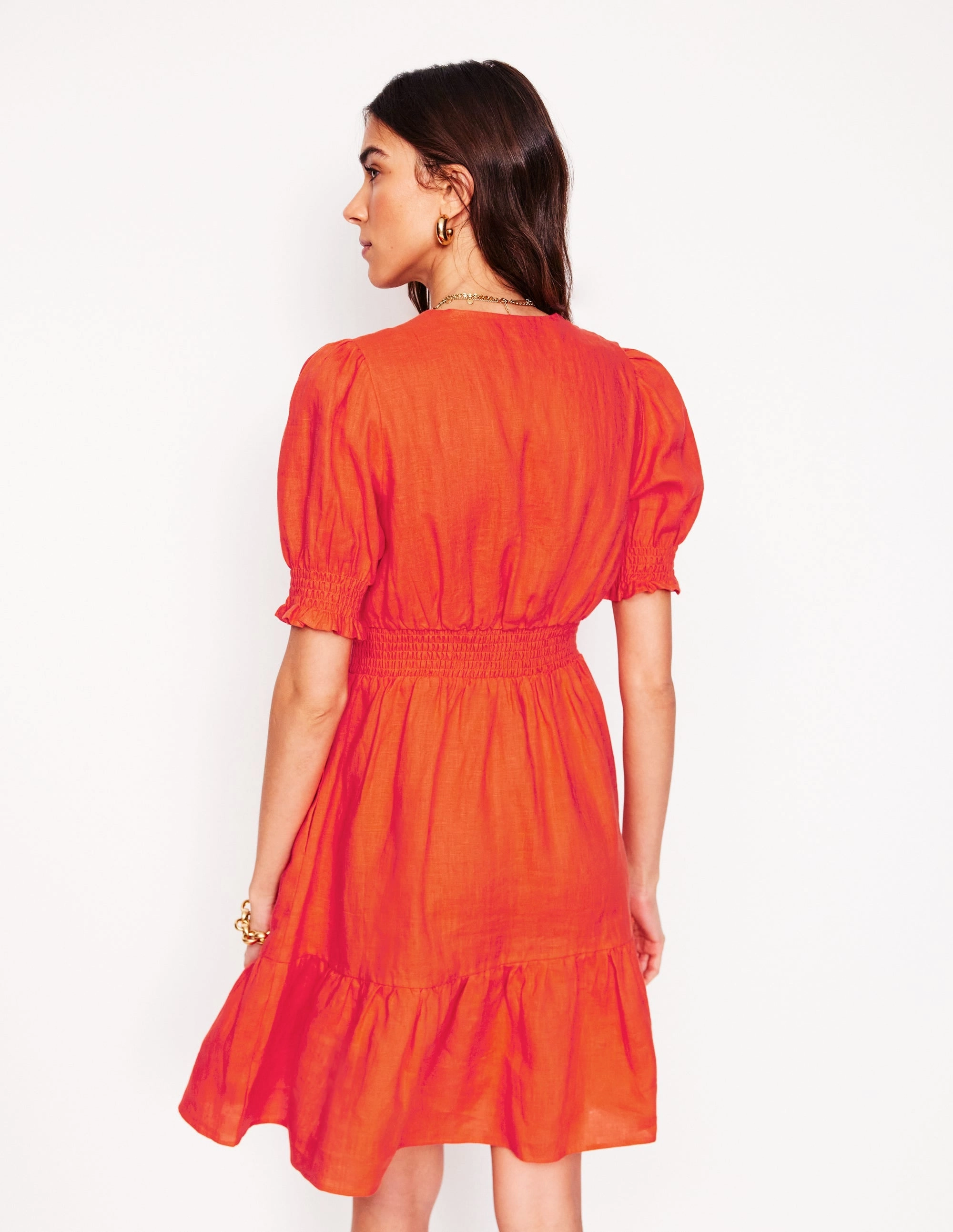 Anna Linen Short Dress-Firecracker Red Regular-fit