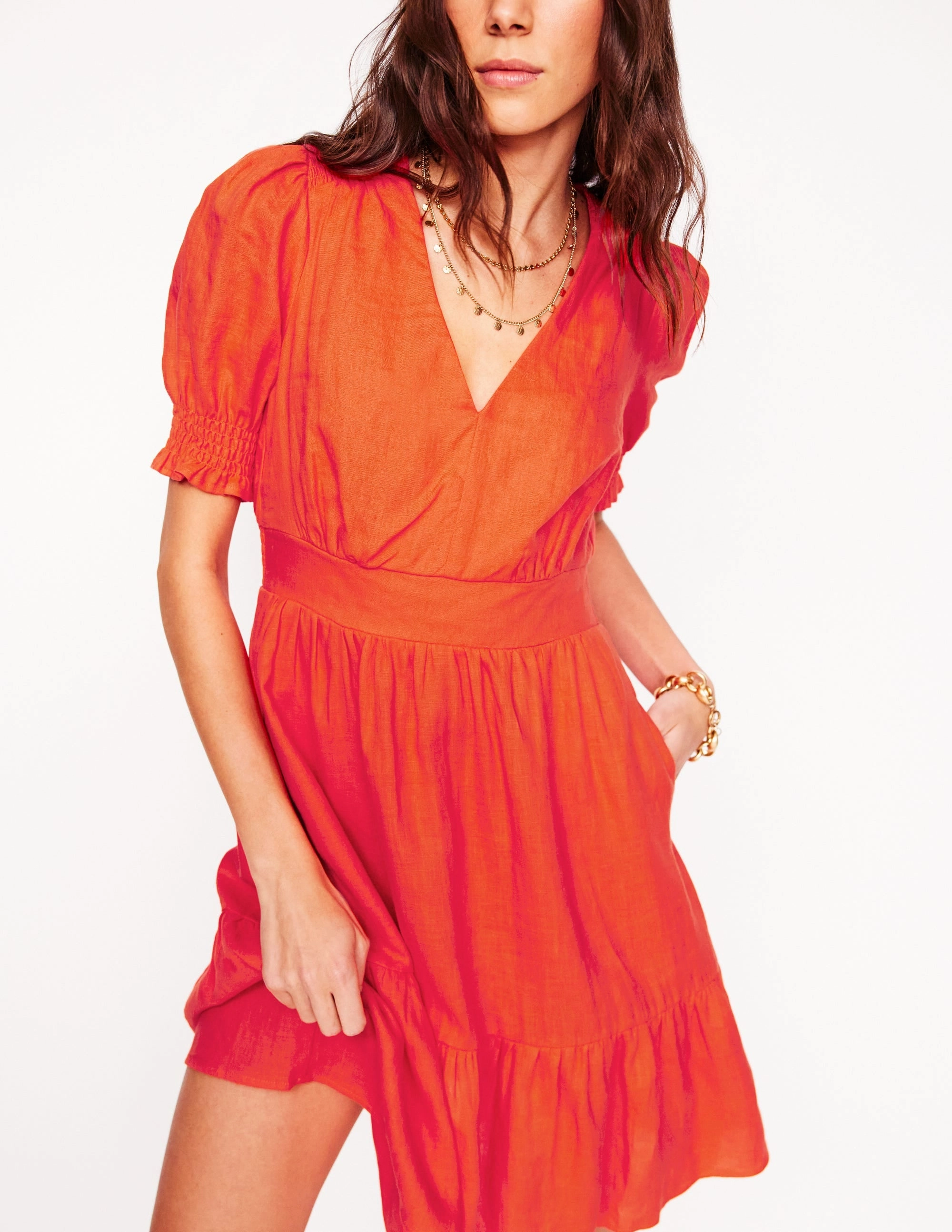 Comfortable and Flattering Anna Linen Short Dress-Firecracker Red