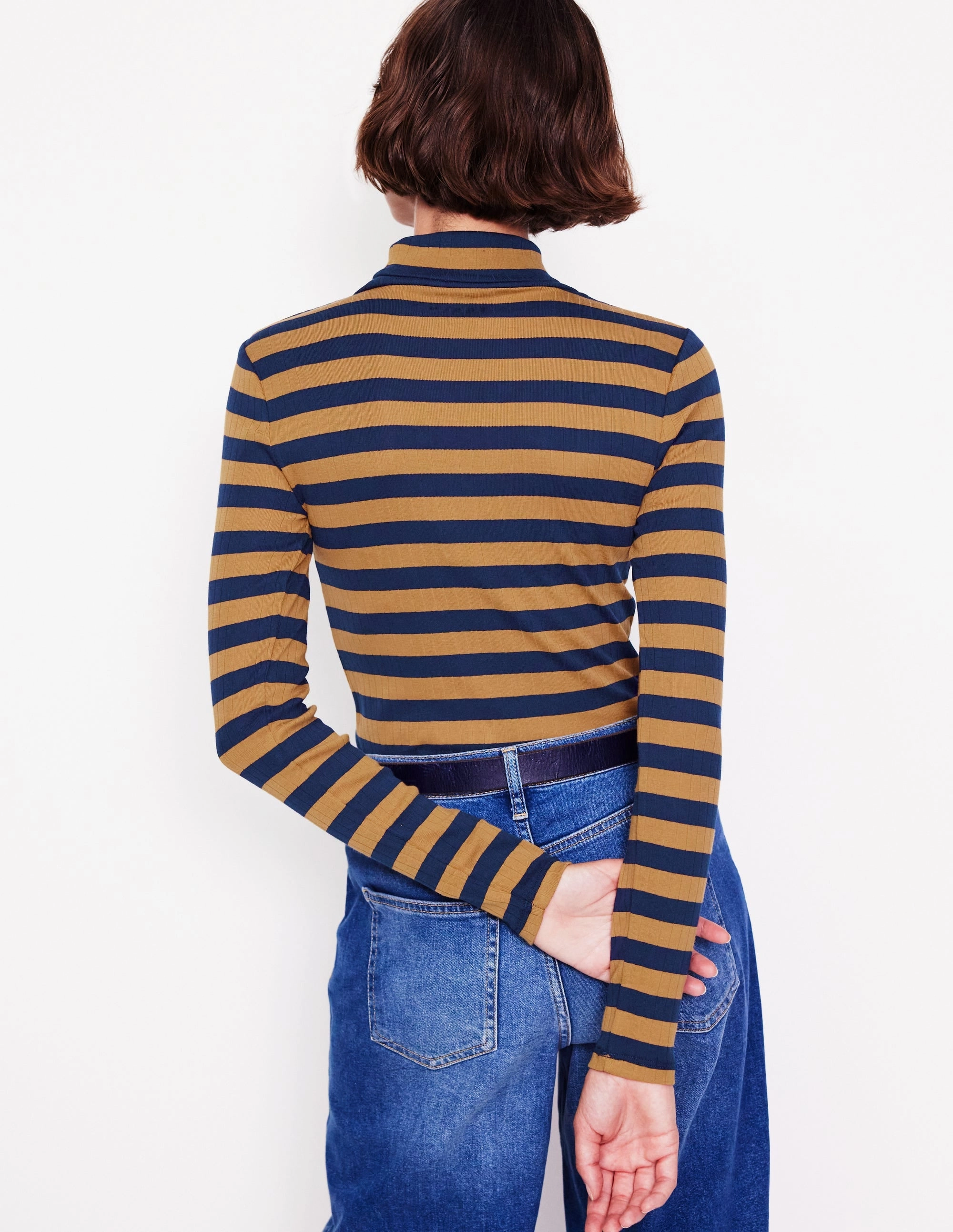 Anna Rib Roll Neck Top-French Navy,Camel Customer Favorite