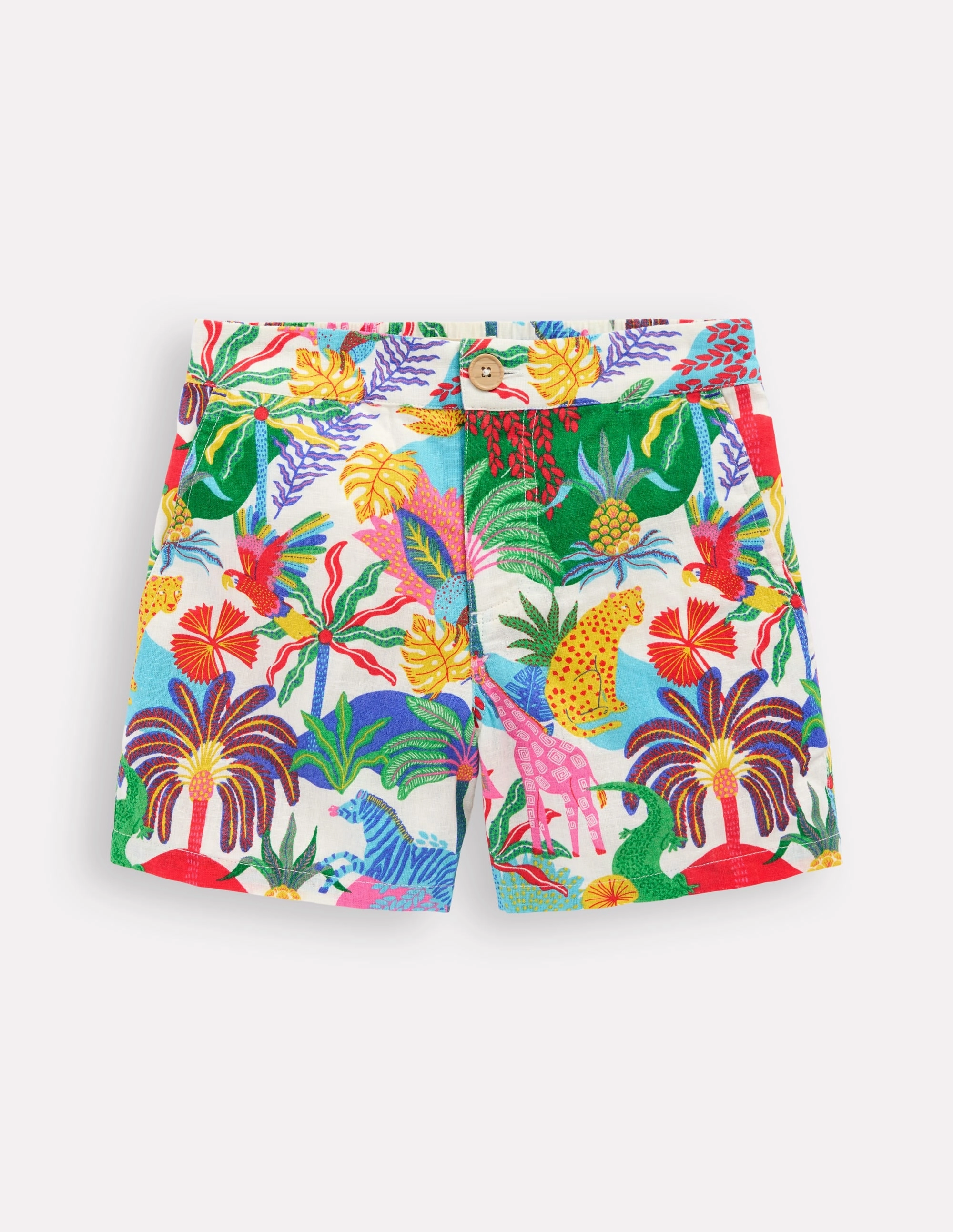 Cool Breeze Festival wear Cotton Linen Shorts-Ivory Multi Jungle