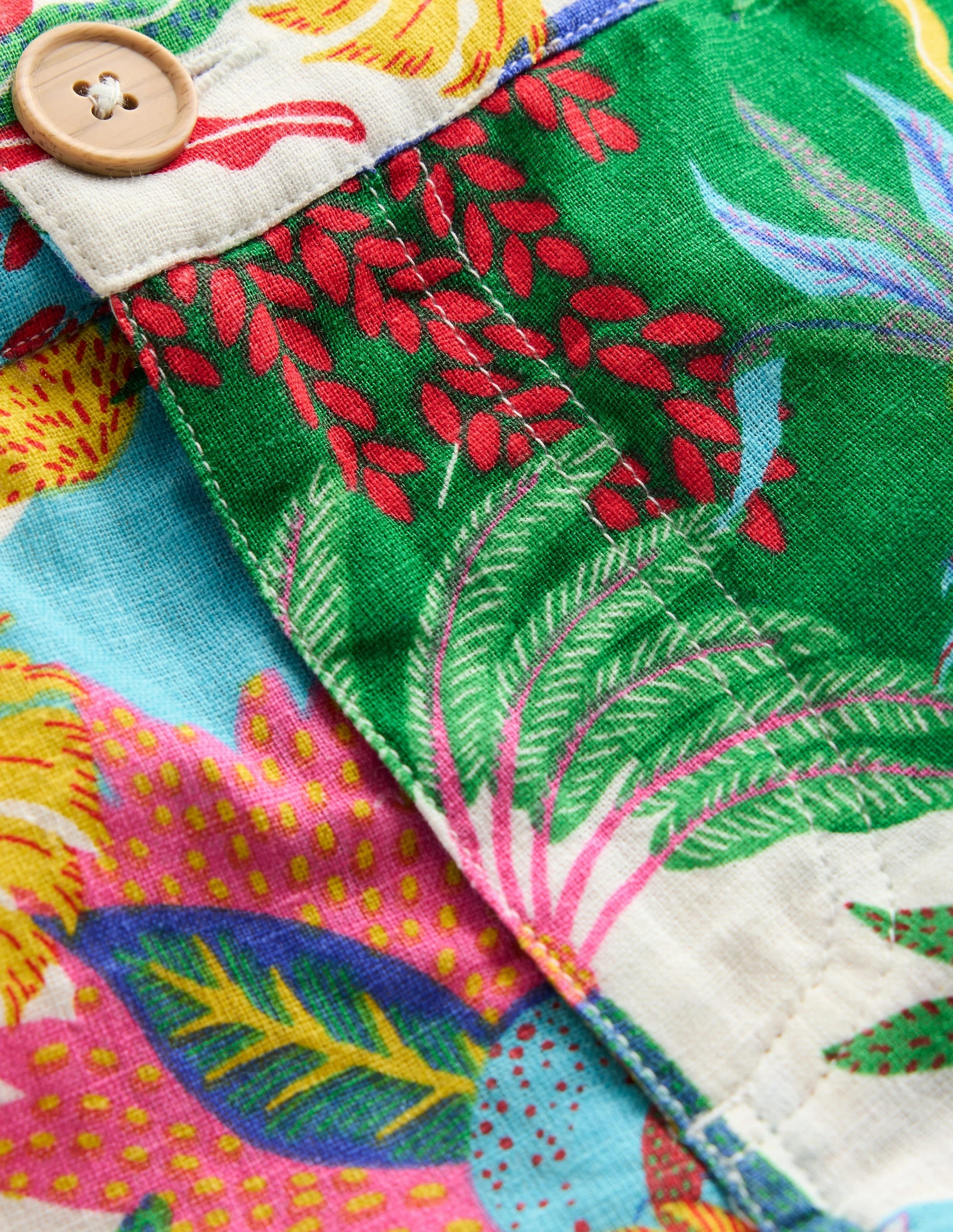 Cotton Linen Shorts-Ivory Multi Jungle Chill Comfort Fit Contoured Articulation