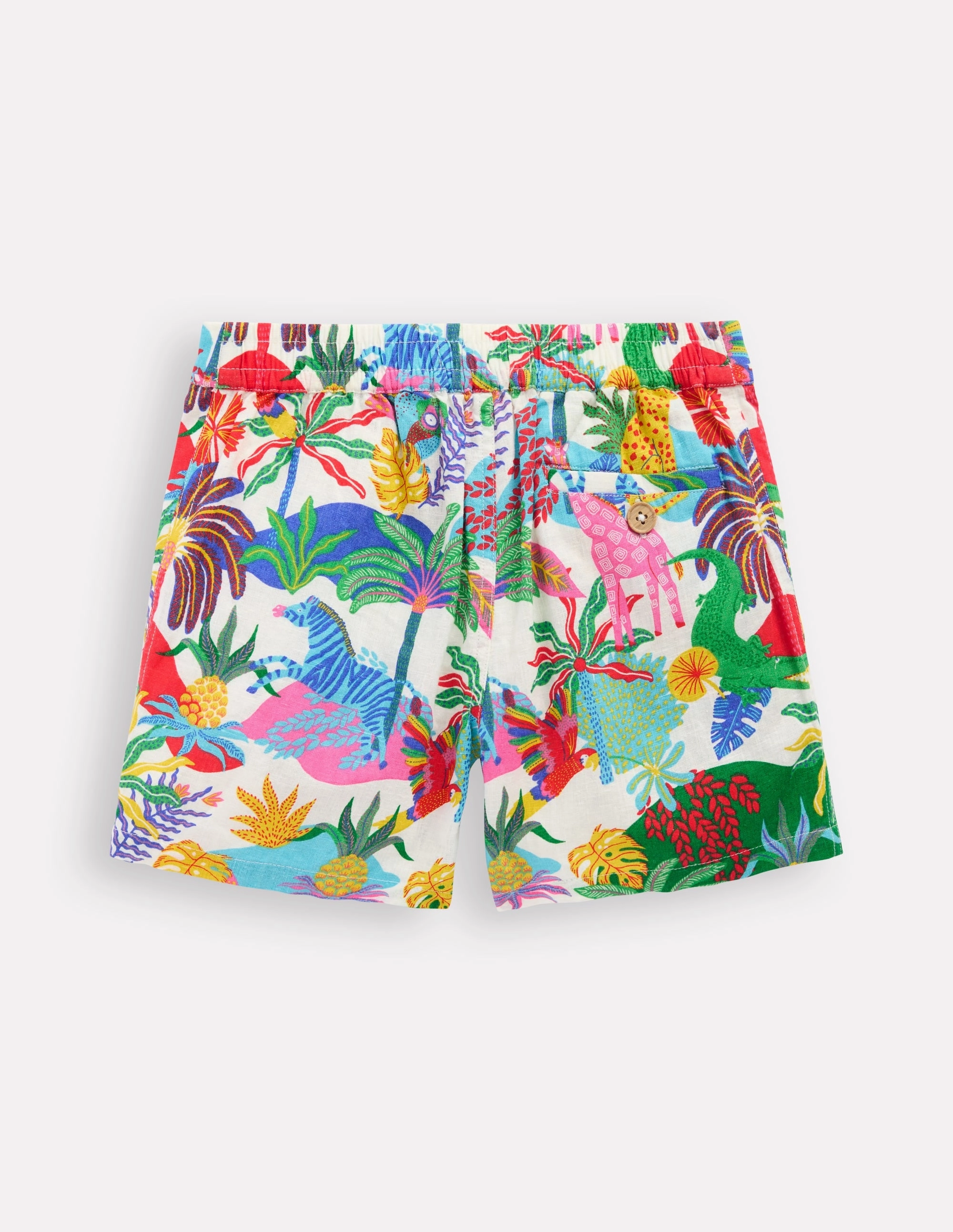 All Day Flex Fit Cotton Linen Shorts-Ivory Multi Jungle