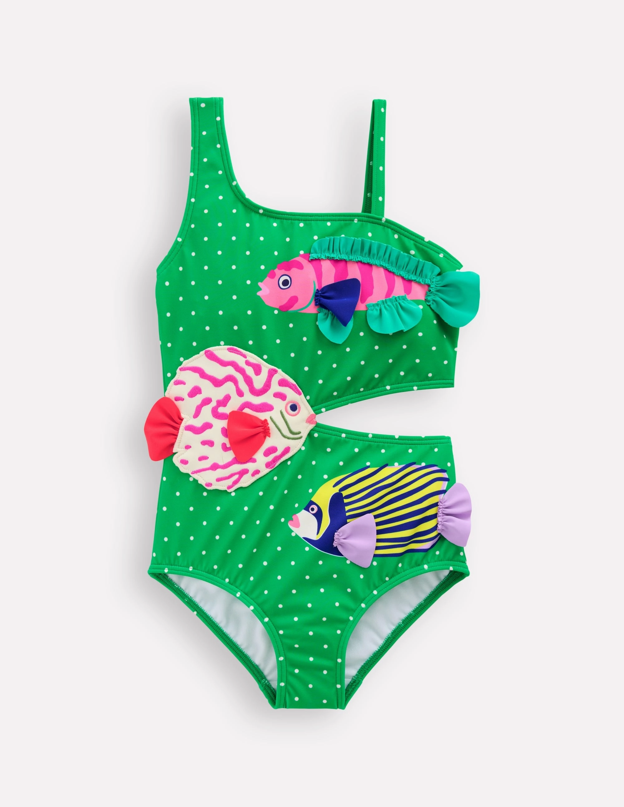 Sunny Style Lettice Cut Out Swimsuit-Bright Green Pin Spot Fish