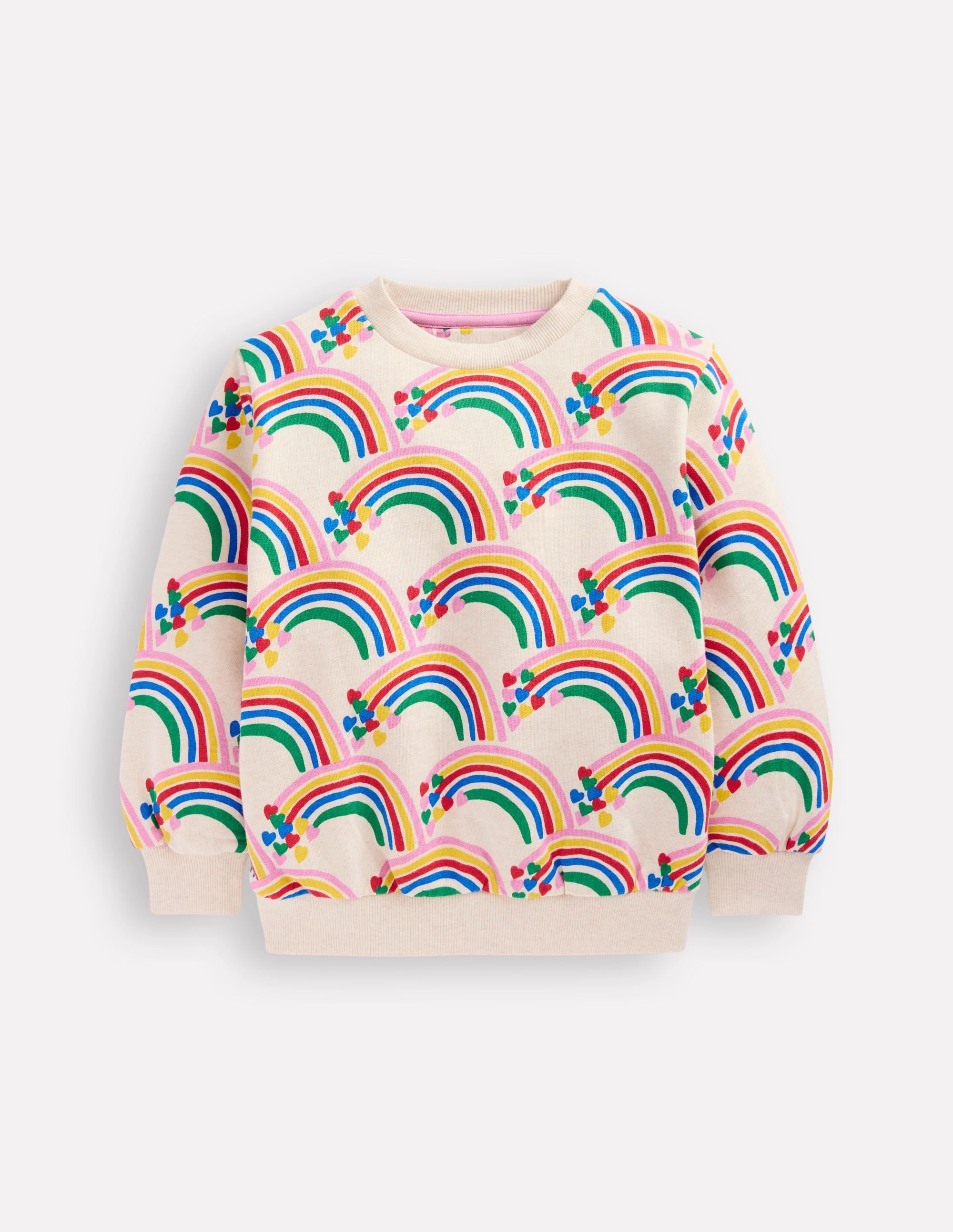 Printed Sweatshirt-Oatmeal Marl Rainbow Hearts Breathable Comfort Wear Timeless Style