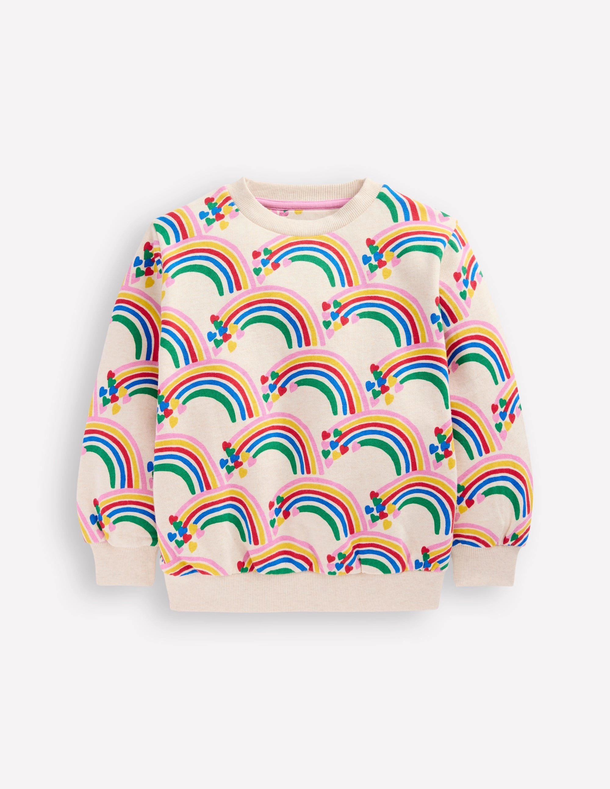 Comfy Choice Printed Sweatshirt-Oatmeal Marl Rainbow Hearts