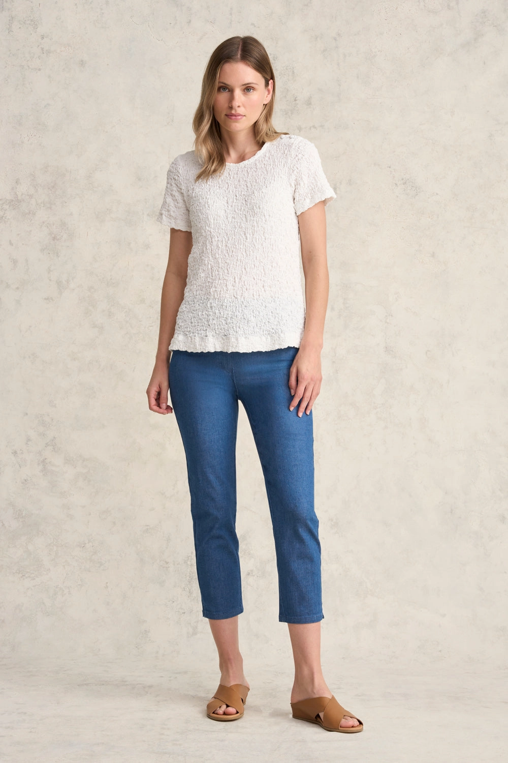 Crinkle Cotton T-Shirt - White Neutral Tone Palette AdjustableHemCuffs