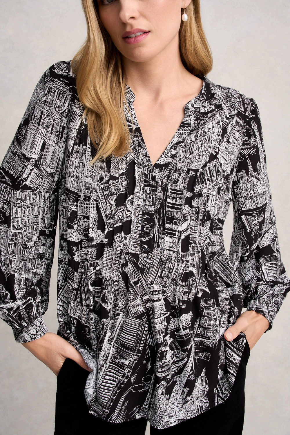 Airflow Weave Pattern CompressionTechnology Long Sleeve Light Weight Blouse - France Capital Print