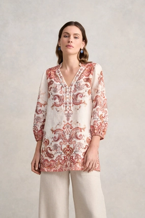 Casual Tee UniversalFit Printed French Linen Kaftan ?C Intricate Paisley