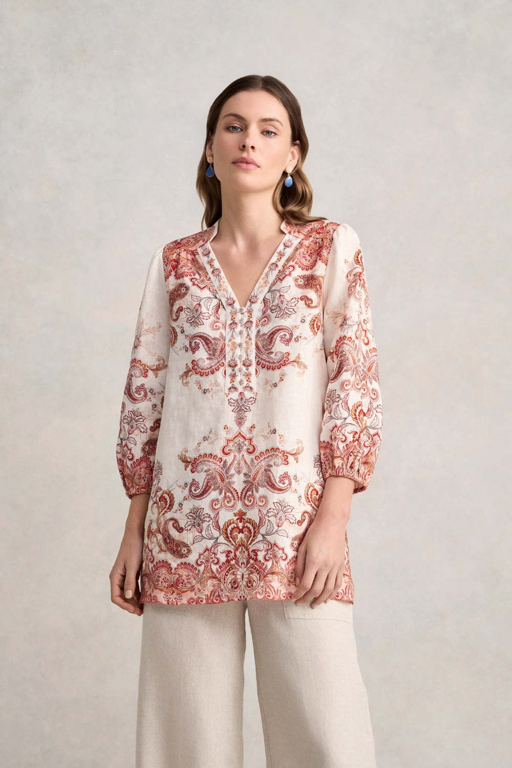 Casual Tee UniversalFit Printed French Linen Kaftan ?C Intricate Paisley
