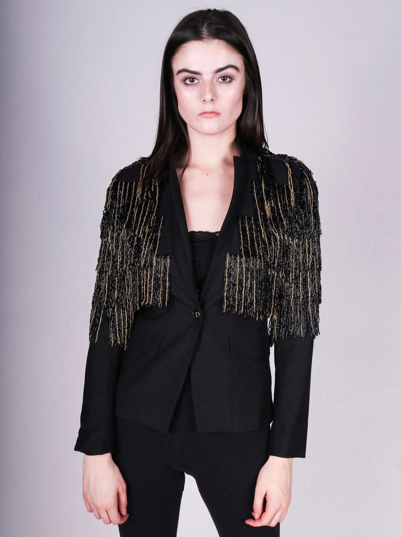 Sophisticated Layering Any Old Iron Gold Fringe Jacket