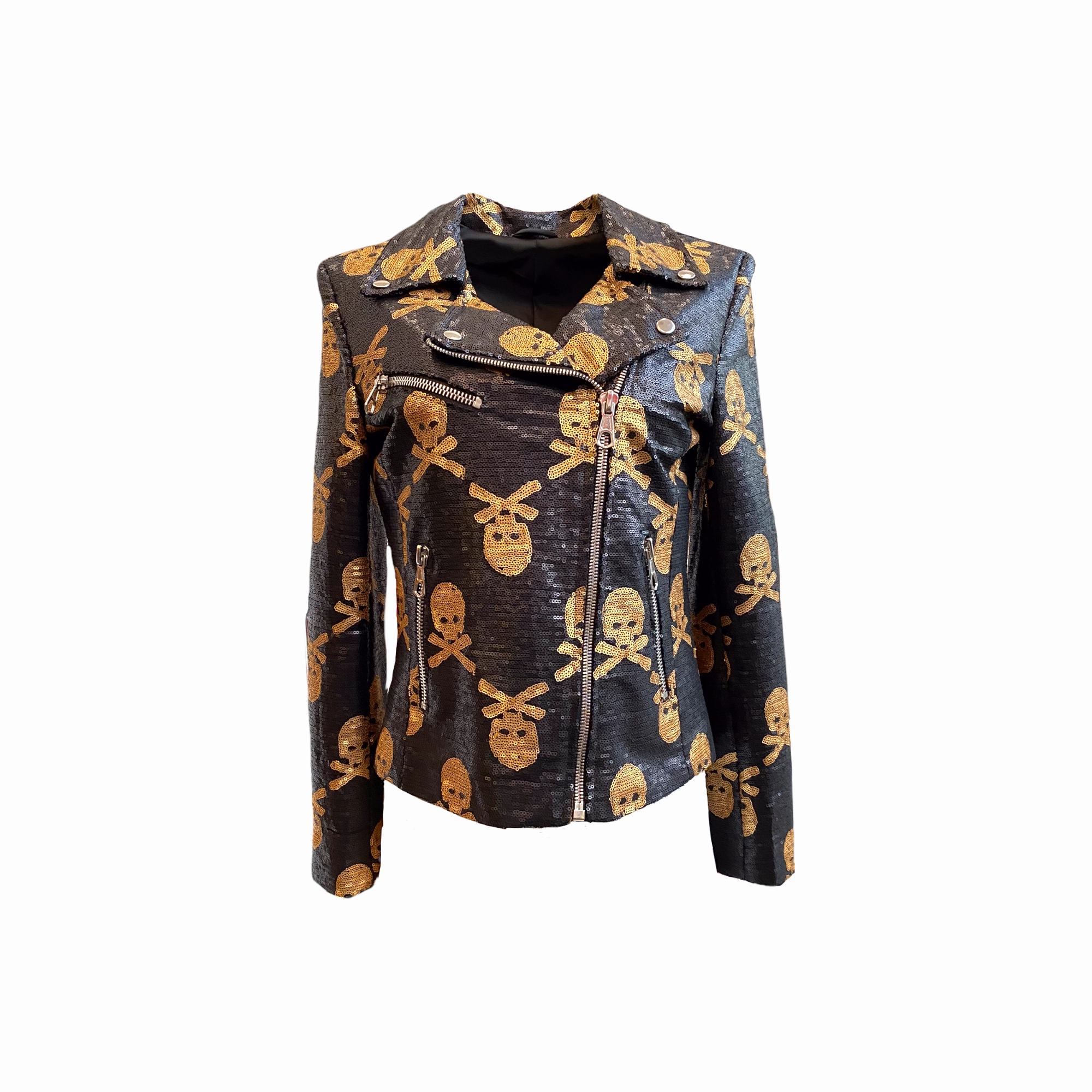 Convertible Design Hooded Version Any Old Iron Jolly Rodgered Sequin Moto Jacket