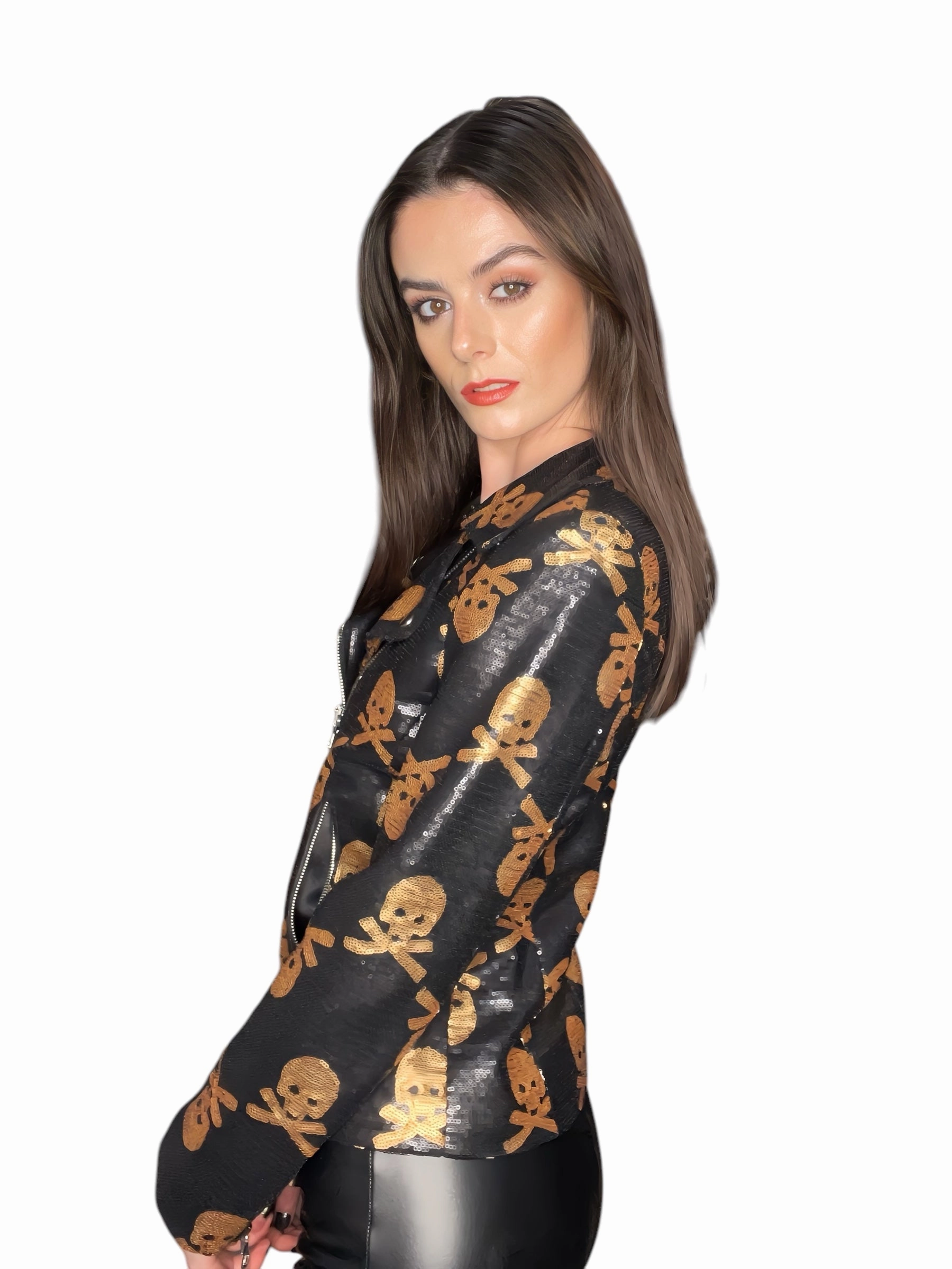 suitable for business trips Any Old Iron Jolly Rodgered Sequin Moto Jacket